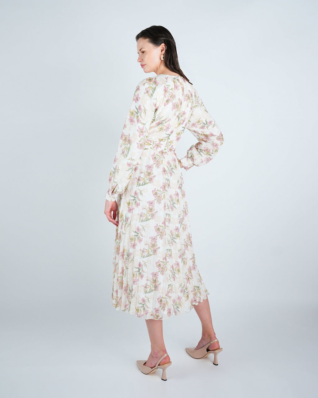 Chiffon Floral Waisted Midi Dress