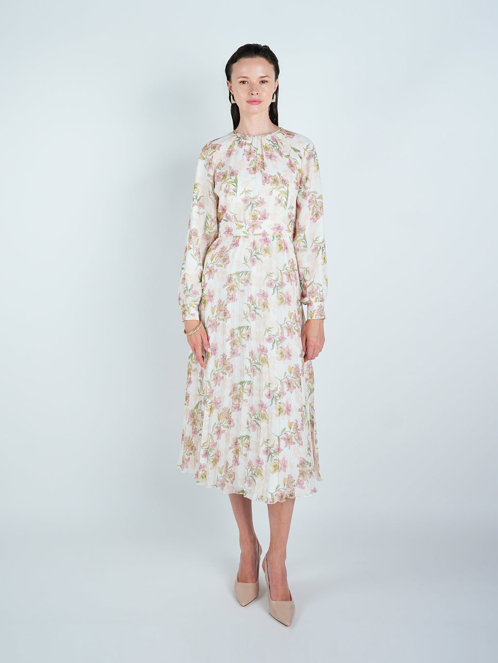 Chiffon Floral Waisted Midi Dress