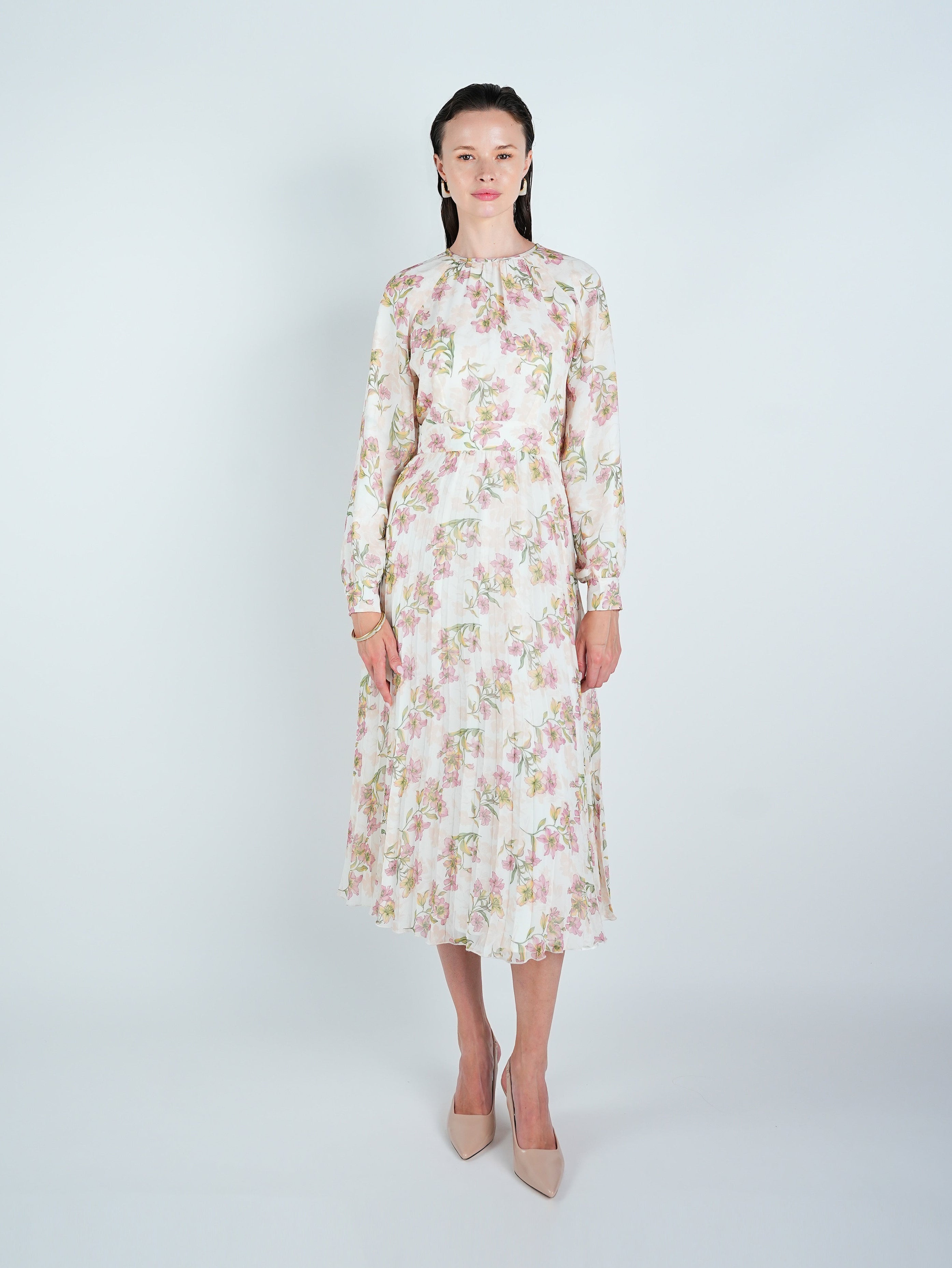 Chiffon Floral Waisted Midi Dress