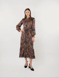 Chiffon Floral Textured Puff Sleeve Maxi Dress