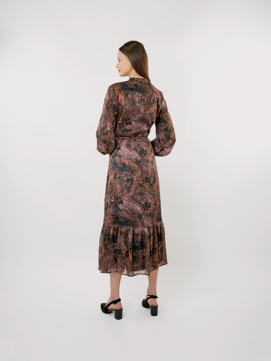 Chiffon Floral Textured Puff Sleeve Maxi Dress