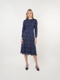Navy Floral Lace Midi Dress