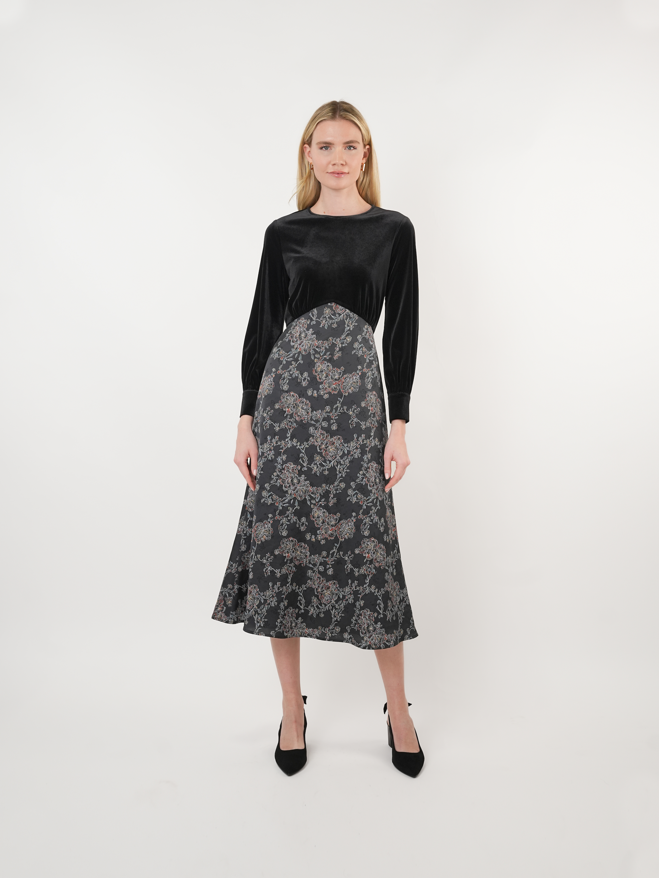 Velvet Inverted V-Waist Midi Dress