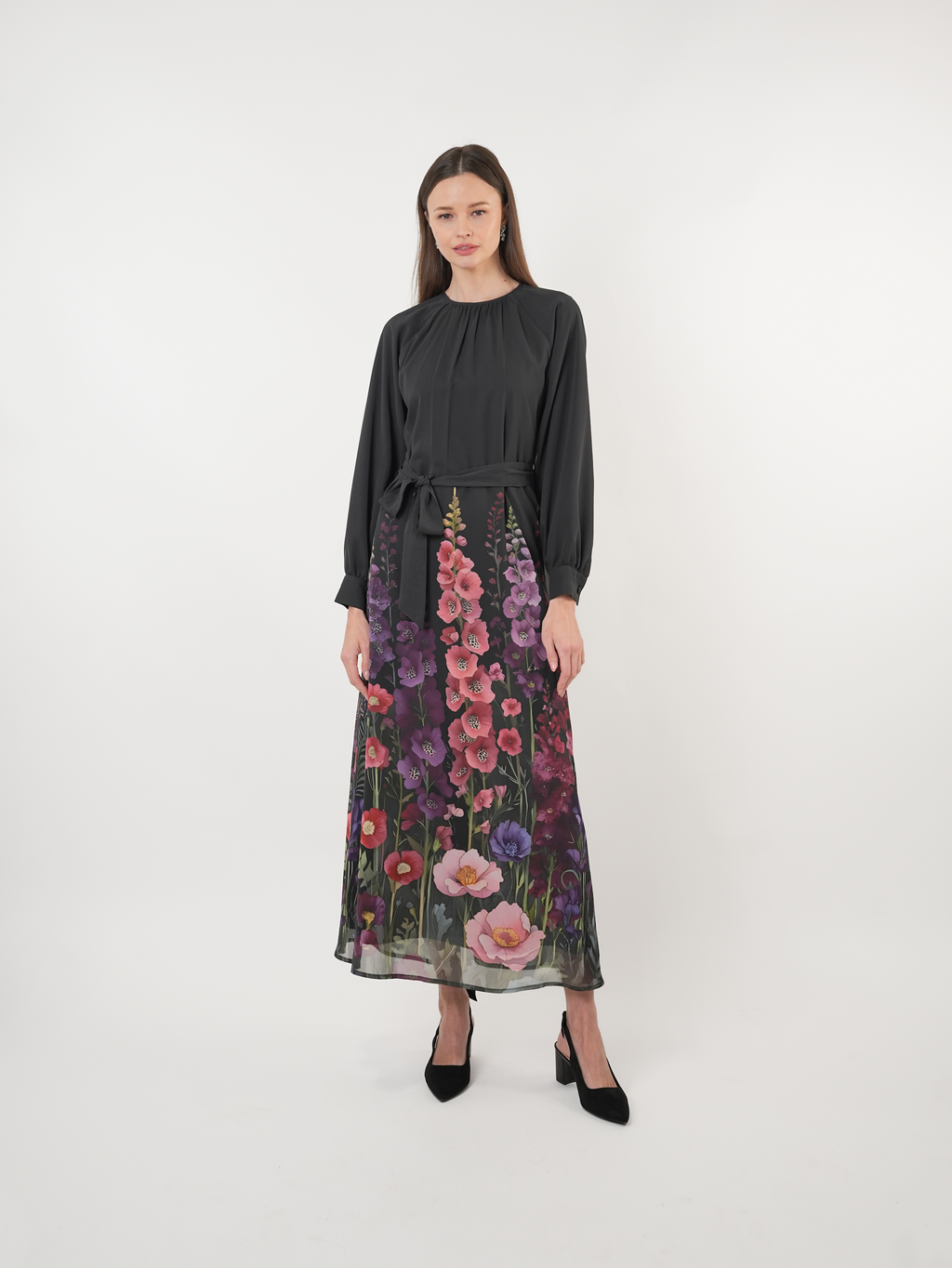 Chiffon Floral Placement Print Maxi Dress