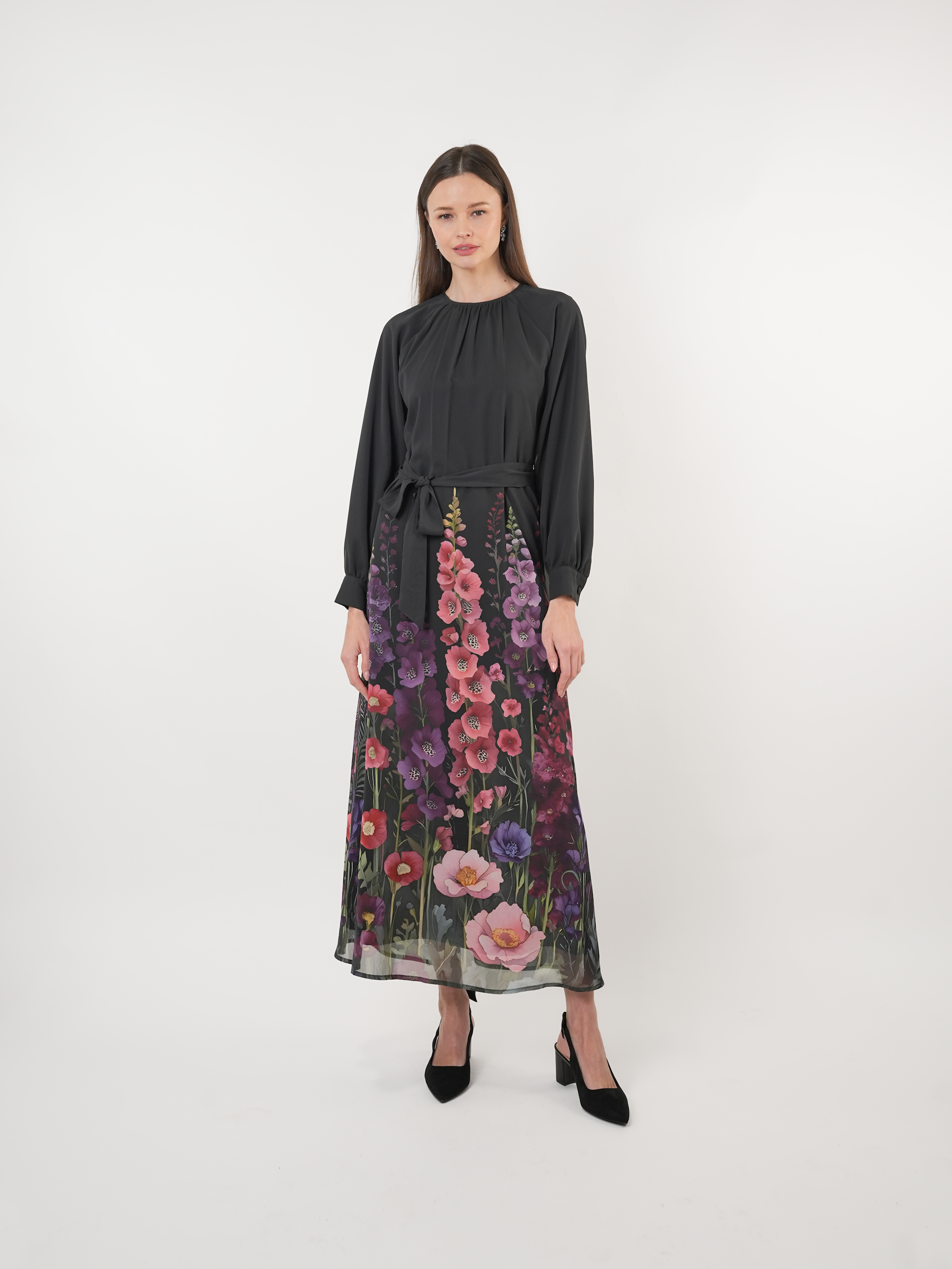 Chiffon Floral Placement Print Maxi Dress