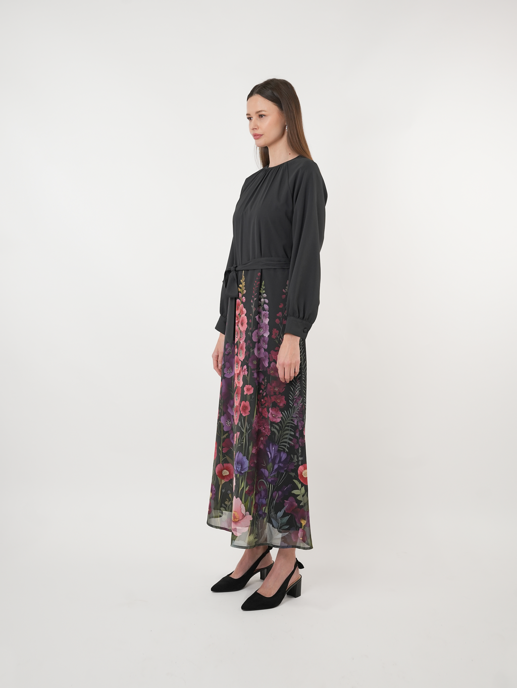 Chiffon Floral Placement Print Maxi Dress