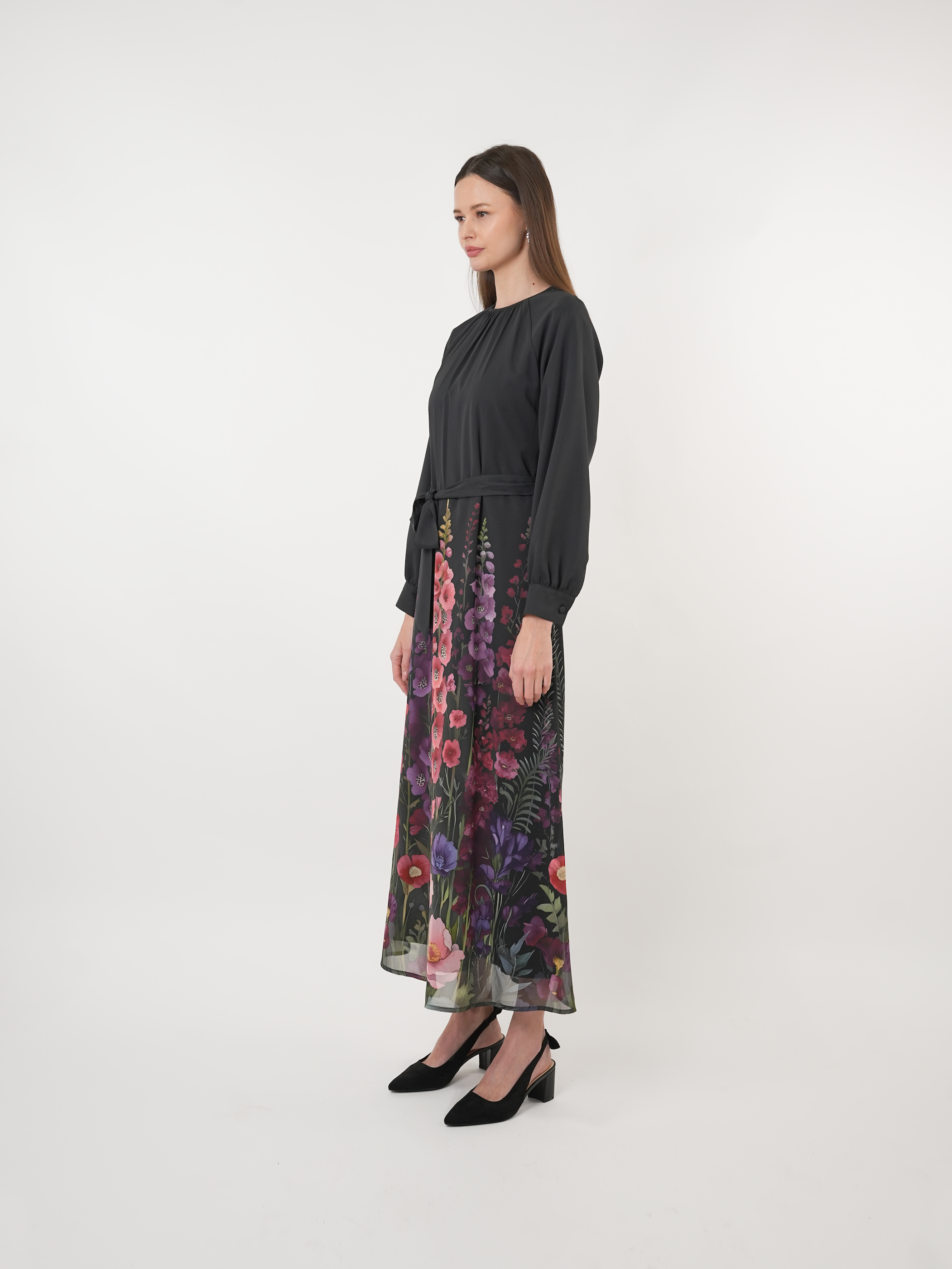 Chiffon Floral Placement Print Maxi Dress