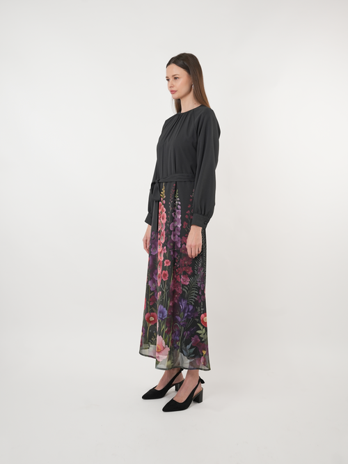 Chiffon Floral Placement Print Maxi Dress
