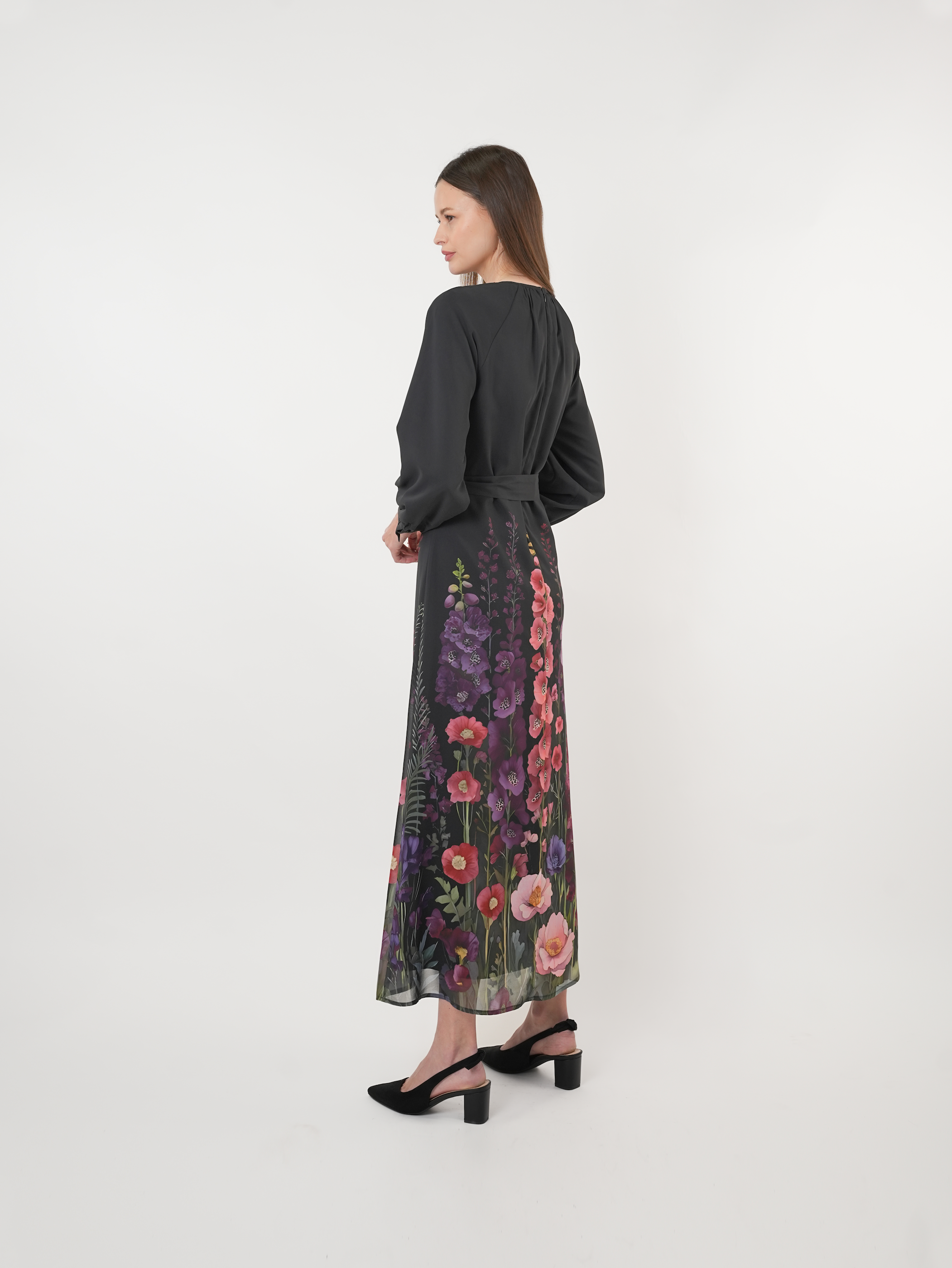 Chiffon Floral Placement Print Maxi Dress