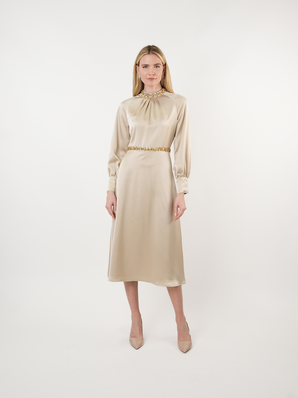Satin Embellished Midi Dress