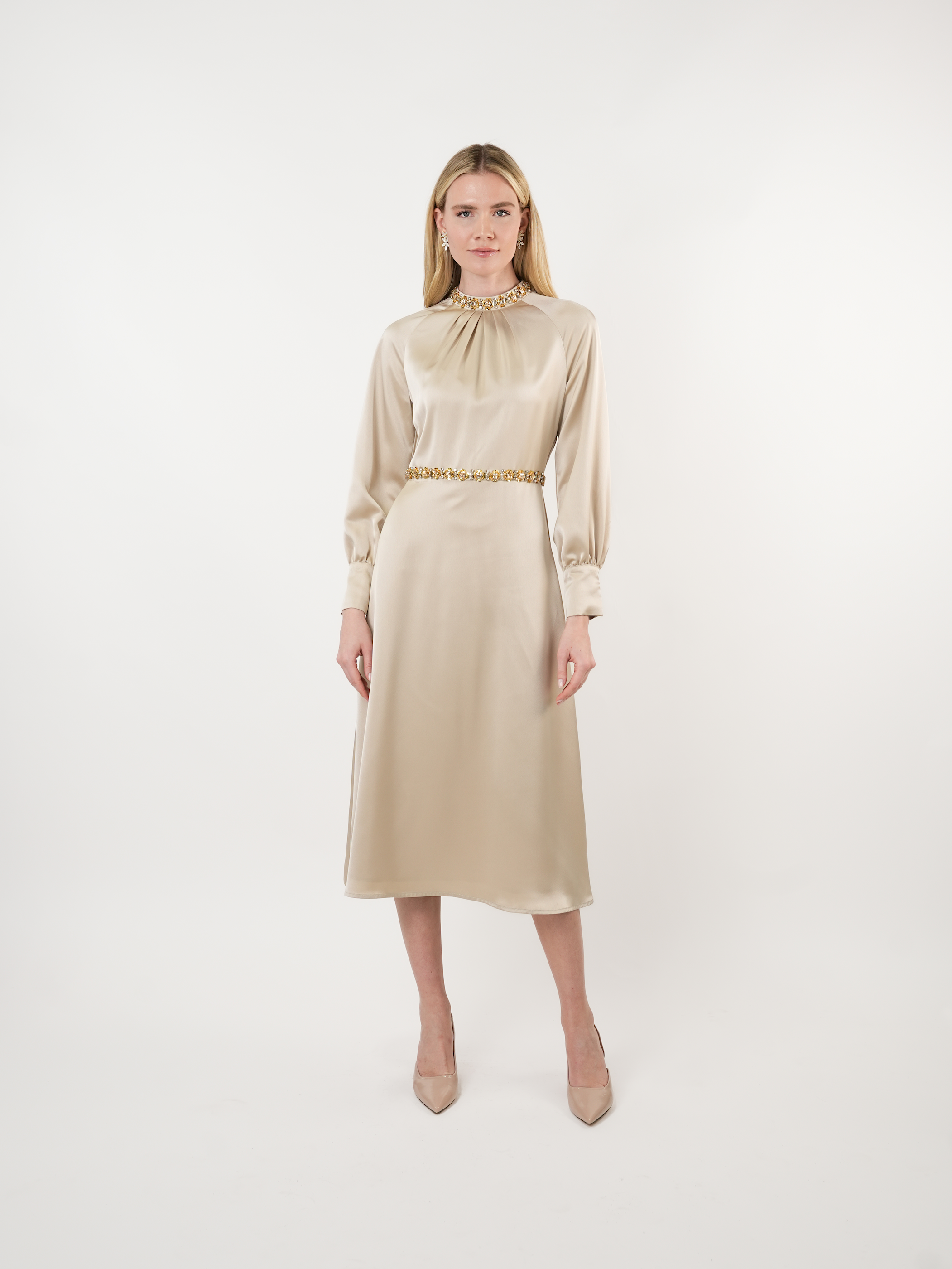 Satin Embellished Midi Dress