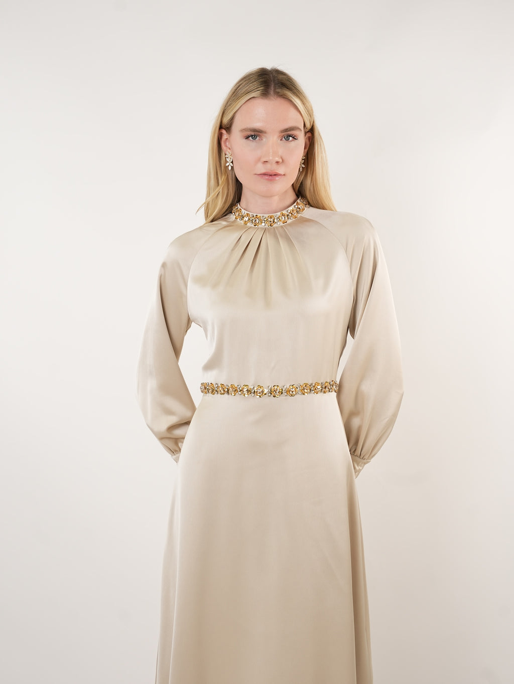 Satin Embellished Midi Dress