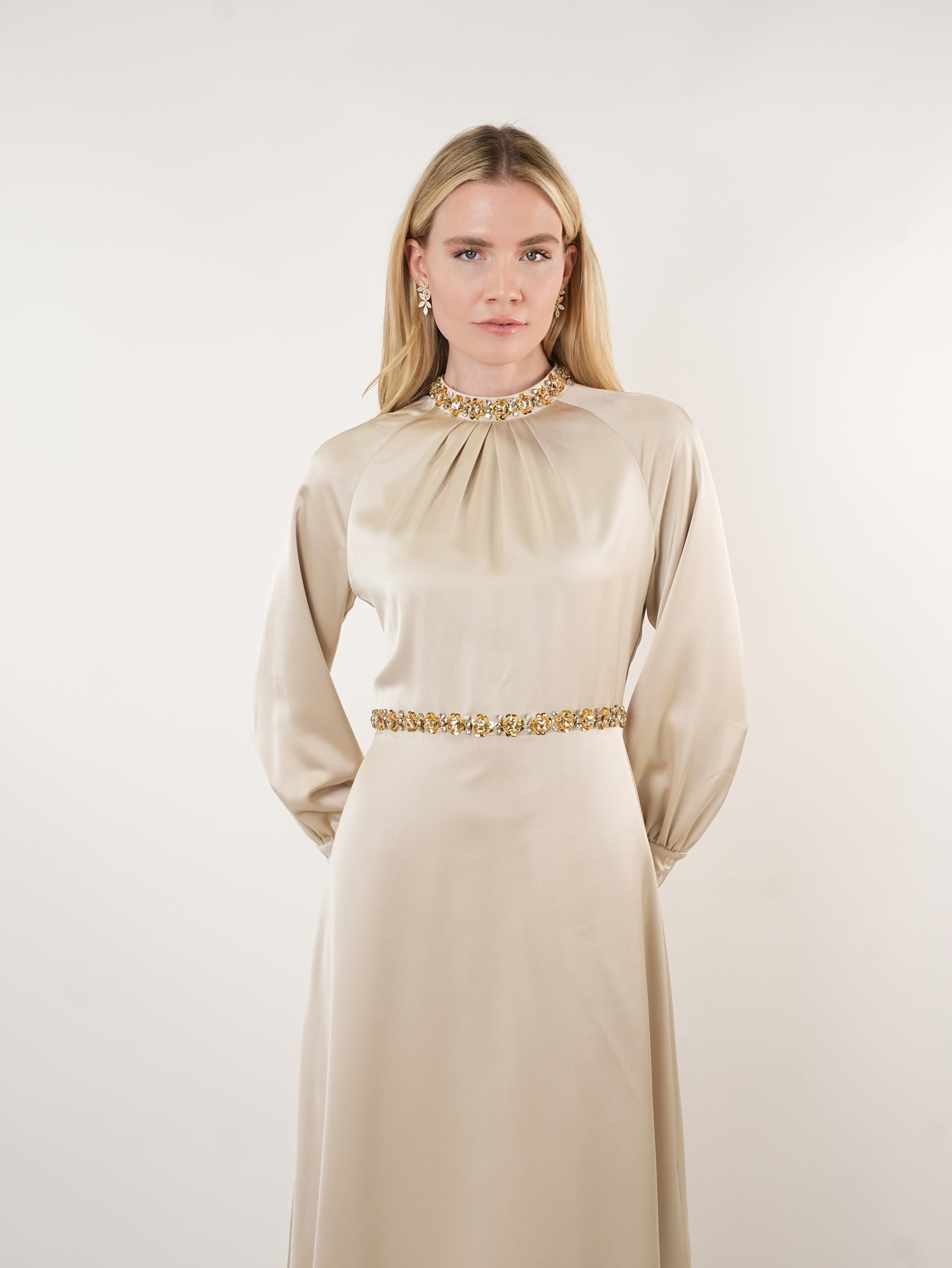 Satin Embellished Midi Dress