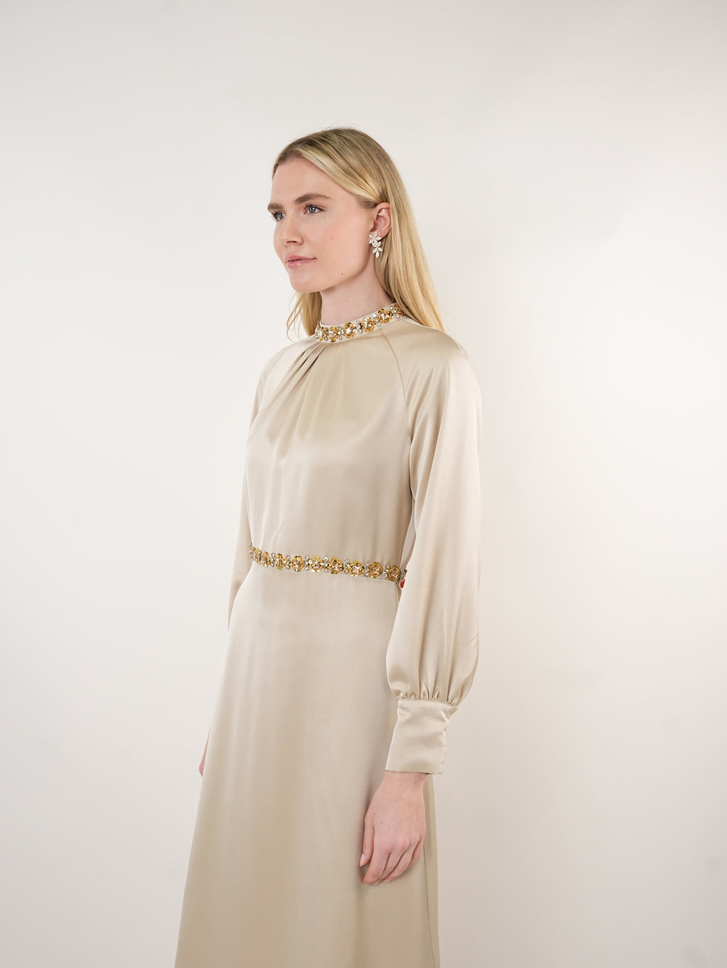 Satin Embellished Midi Dress