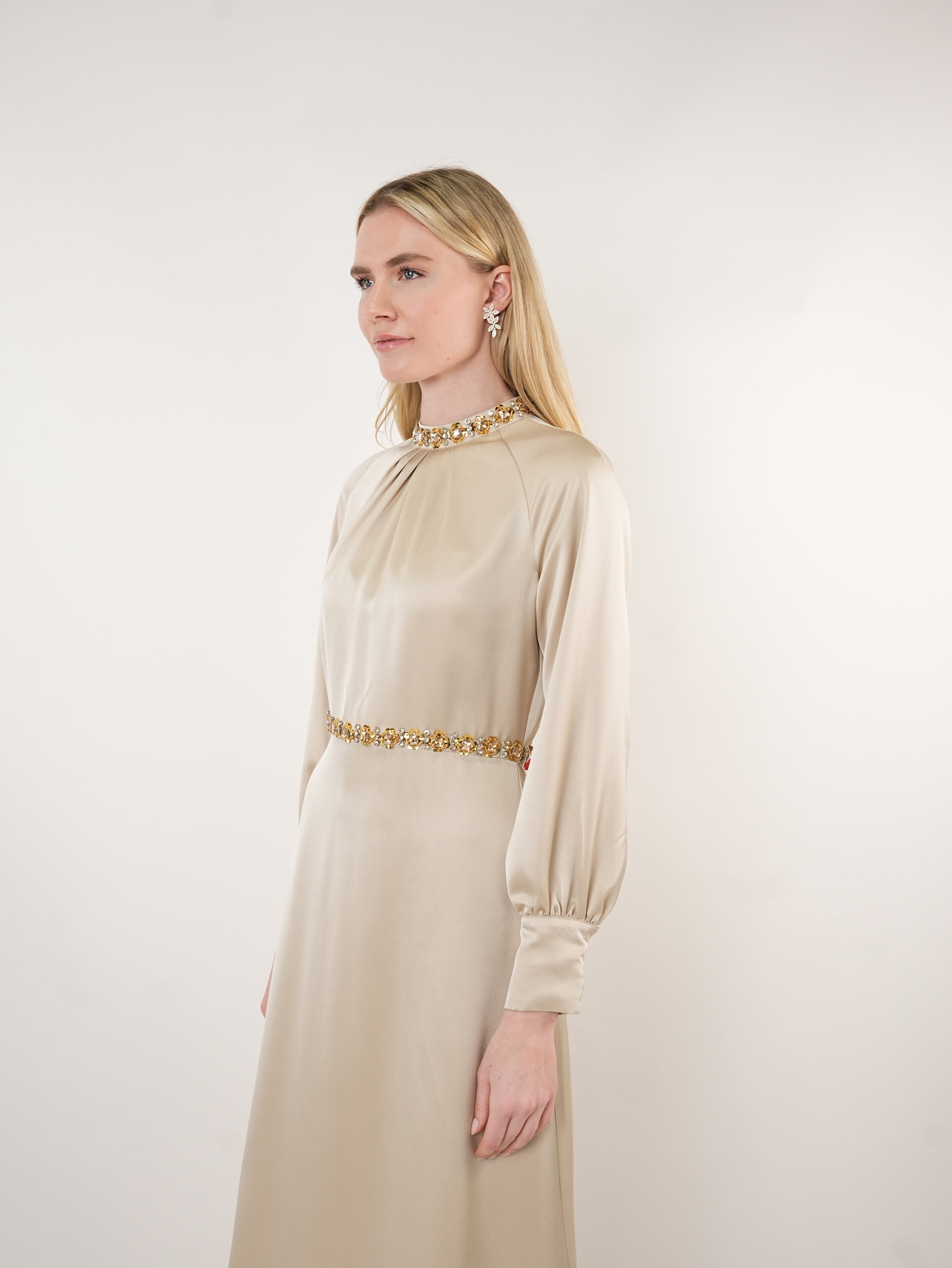 Satin Embellished Midi Dress