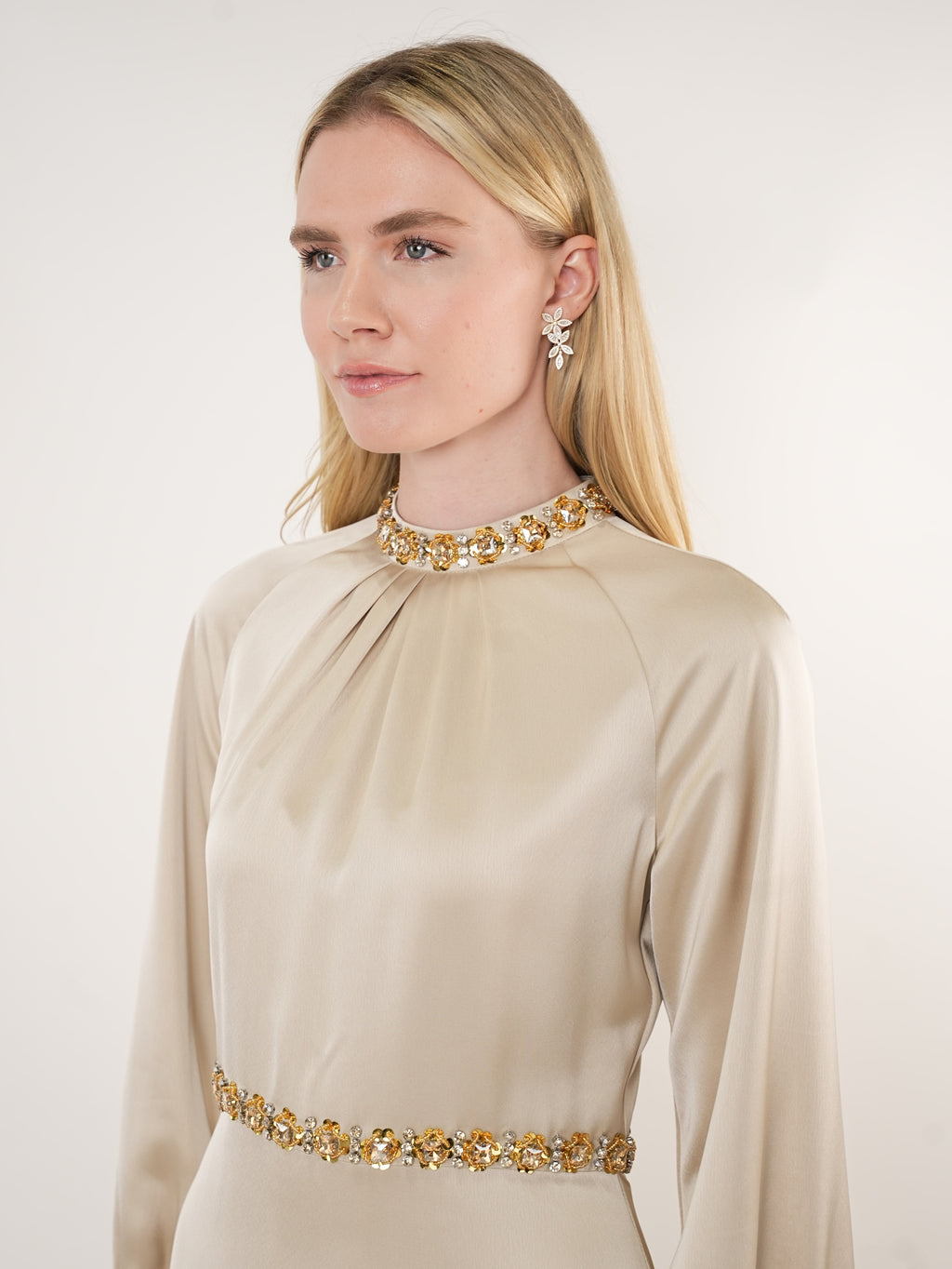 Satin Embellished Midi Dress