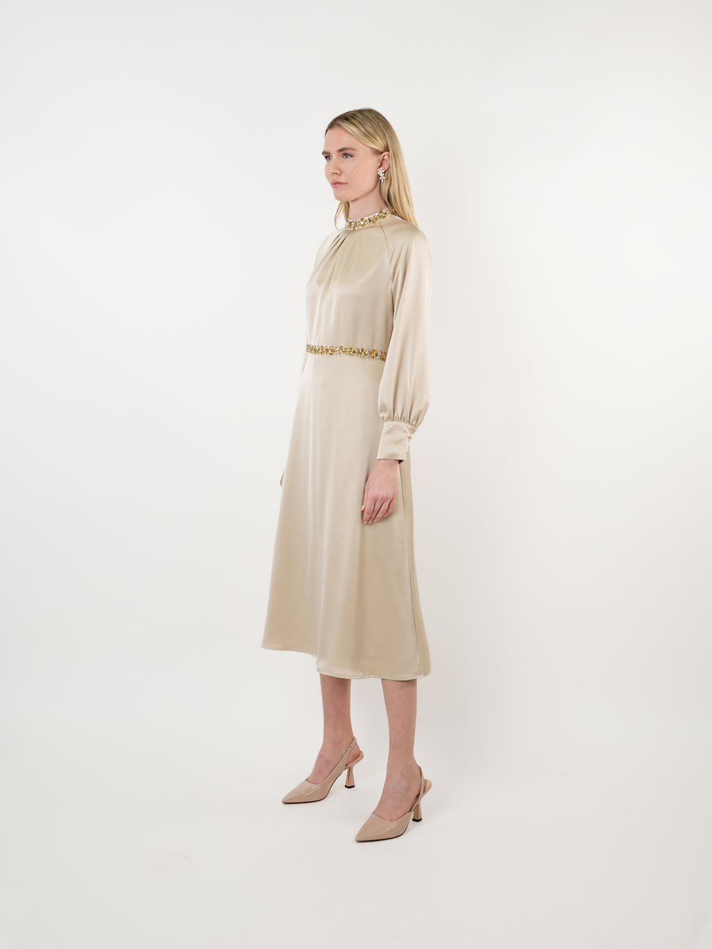 Satin Embellished Midi Dress