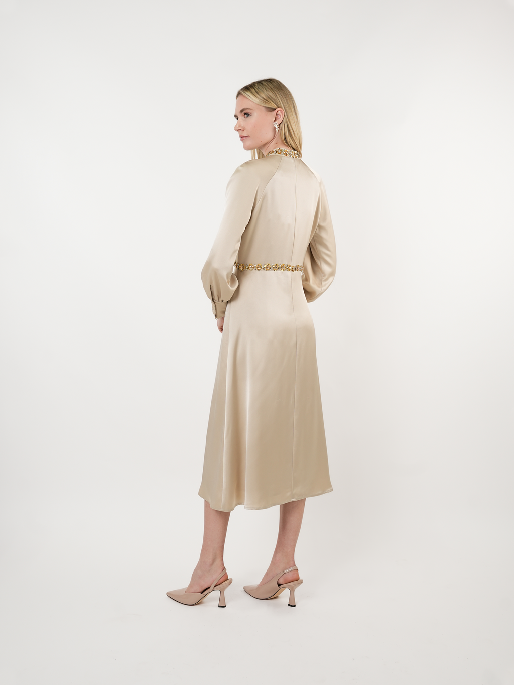 Satin Embellished Midi Dress
