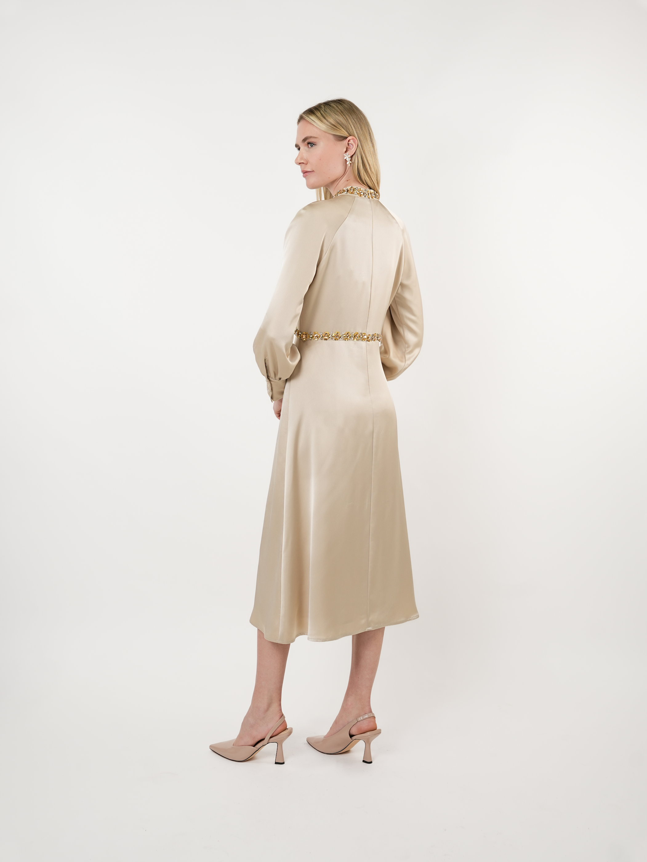 Satin Embellished Midi Dress