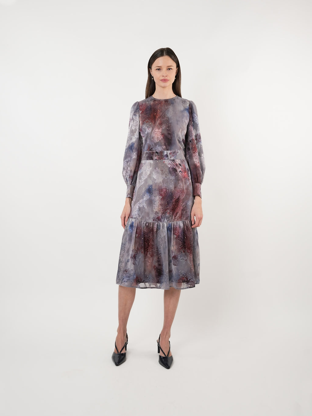 Chiffon Burnout Ombre Scatter Midi Dress