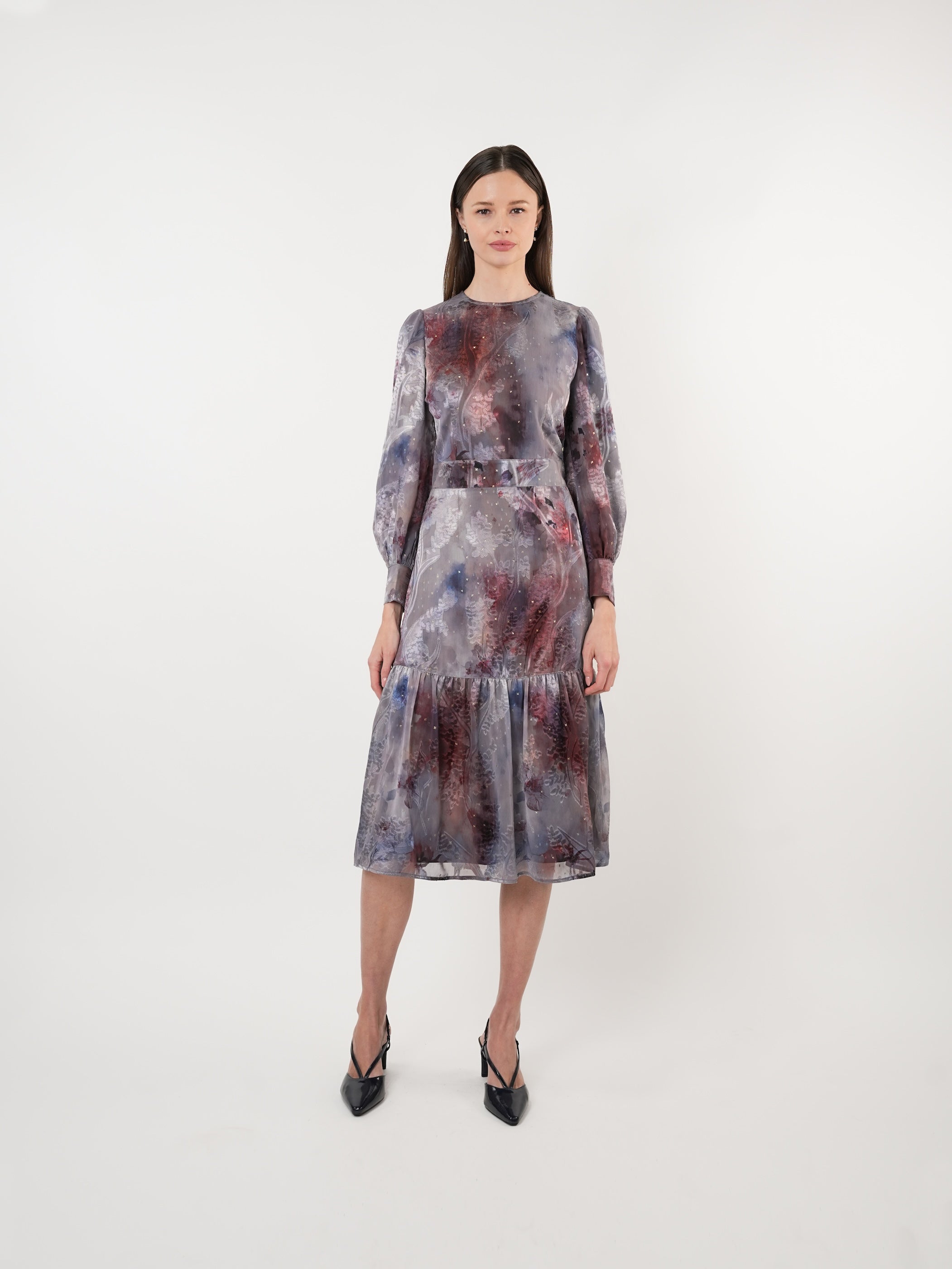 Chiffon Burnout Ombre Scatter Midi Dress