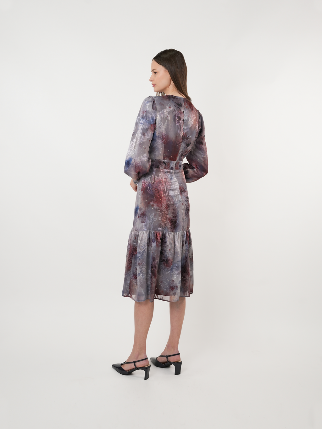 Chiffon Burnout Ombre Scatter Midi Dress