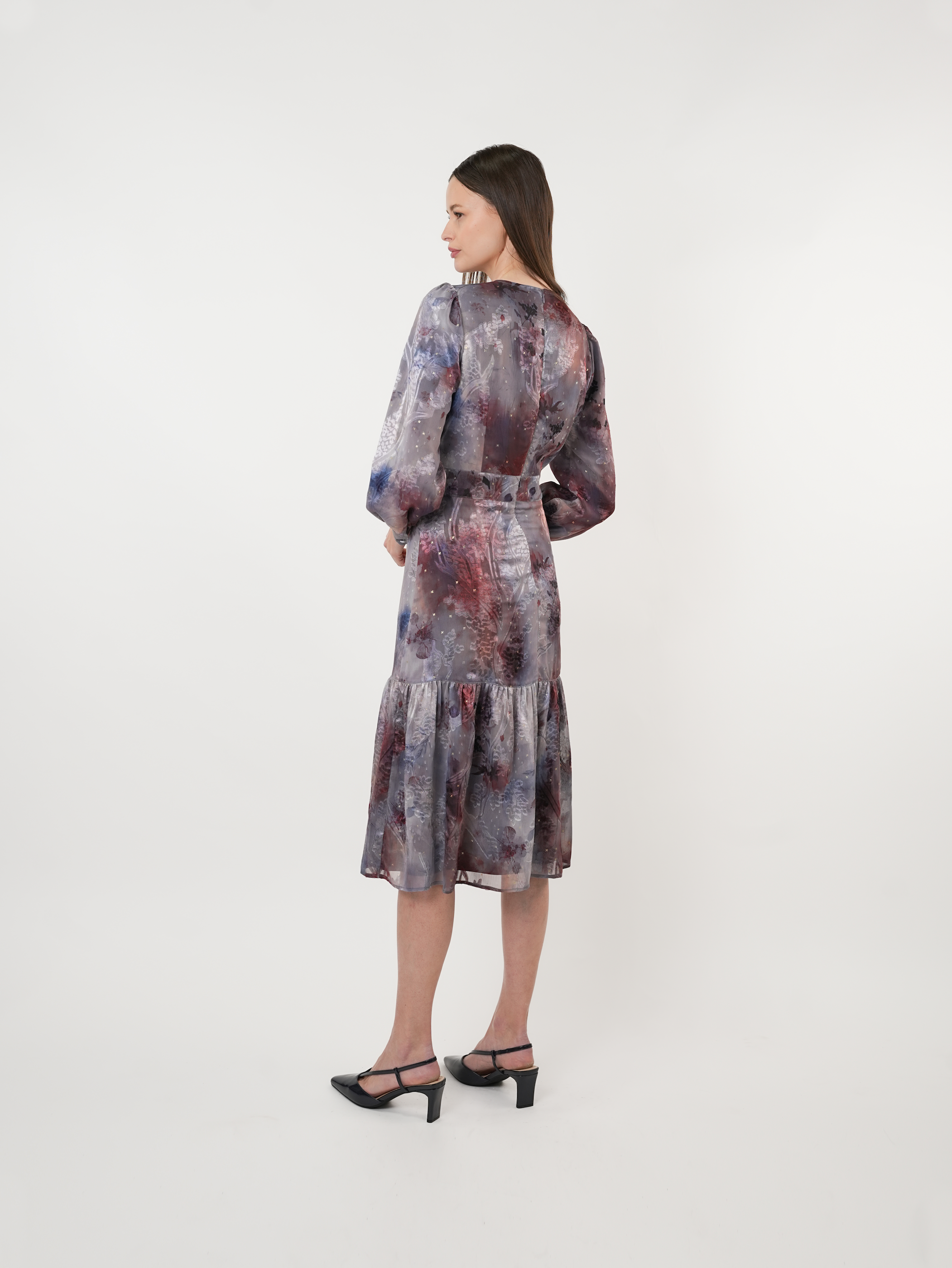 Chiffon Burnout Ombre Scatter Midi Dress