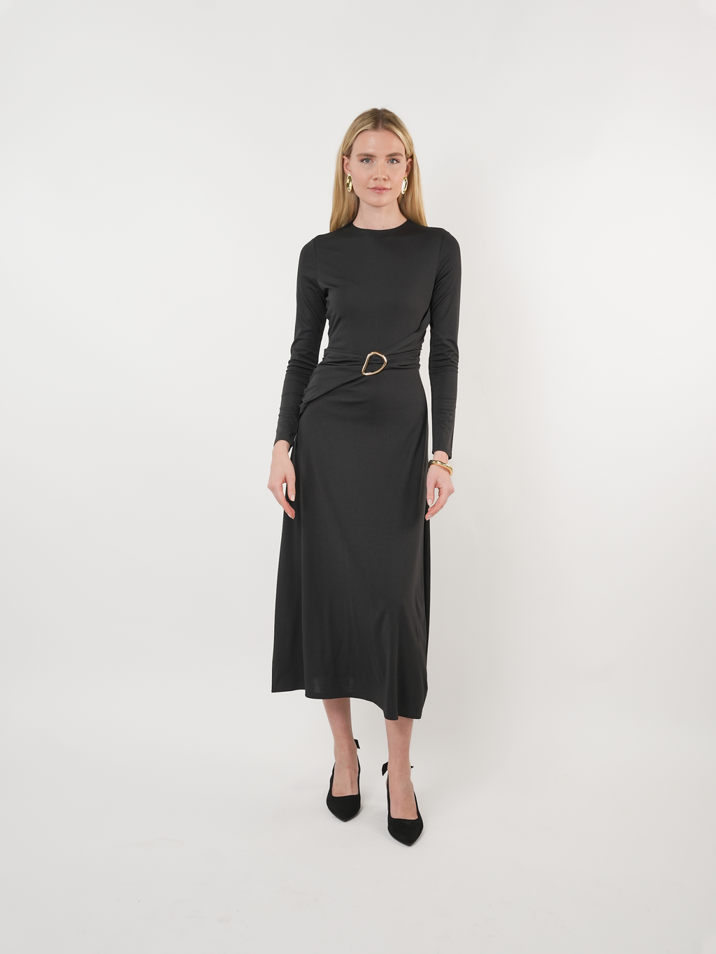Jersey Ruched Cross Body Maxi Dress