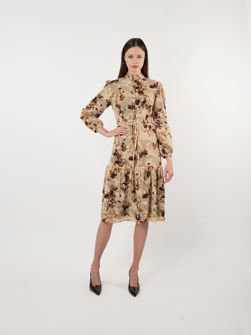 Chiffon Ruffle Tiered Midi Dress