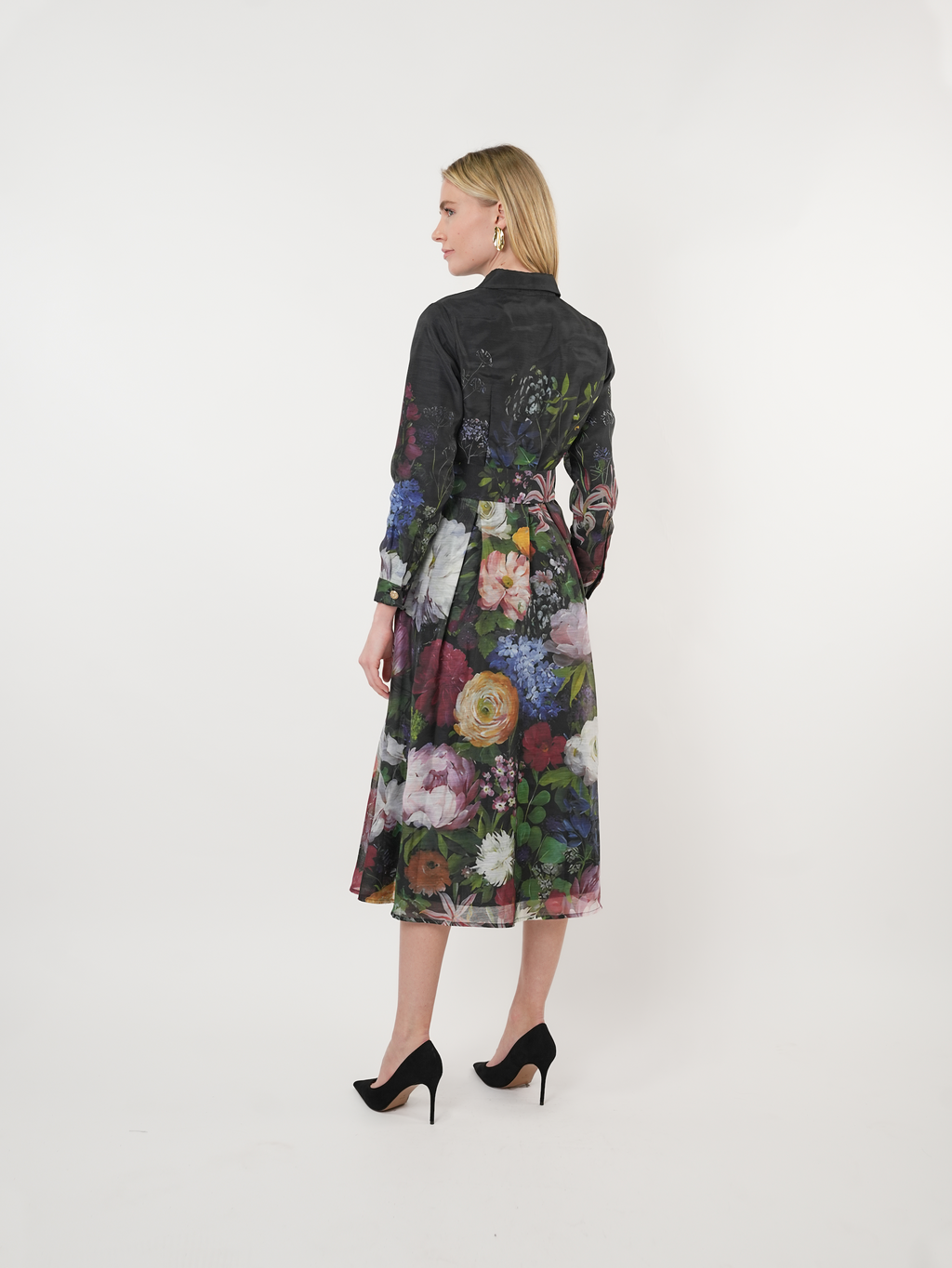 Taffeta Floral Placement Print Shirt Dress