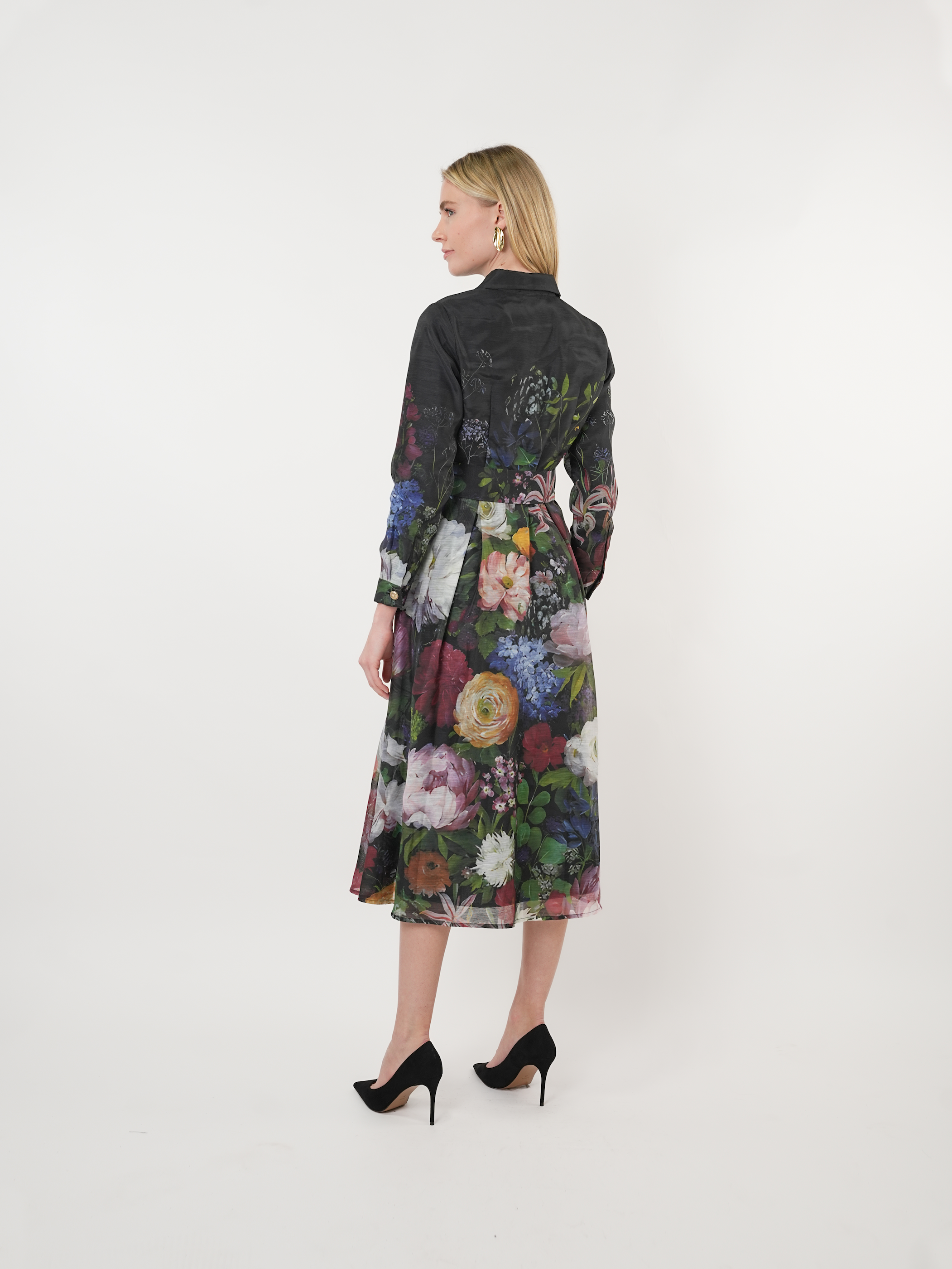 Taffeta Floral Placement Print Shirt Dress