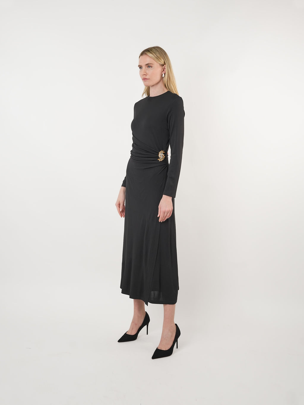 Mesh Ruched Embellished Maxi Dress
