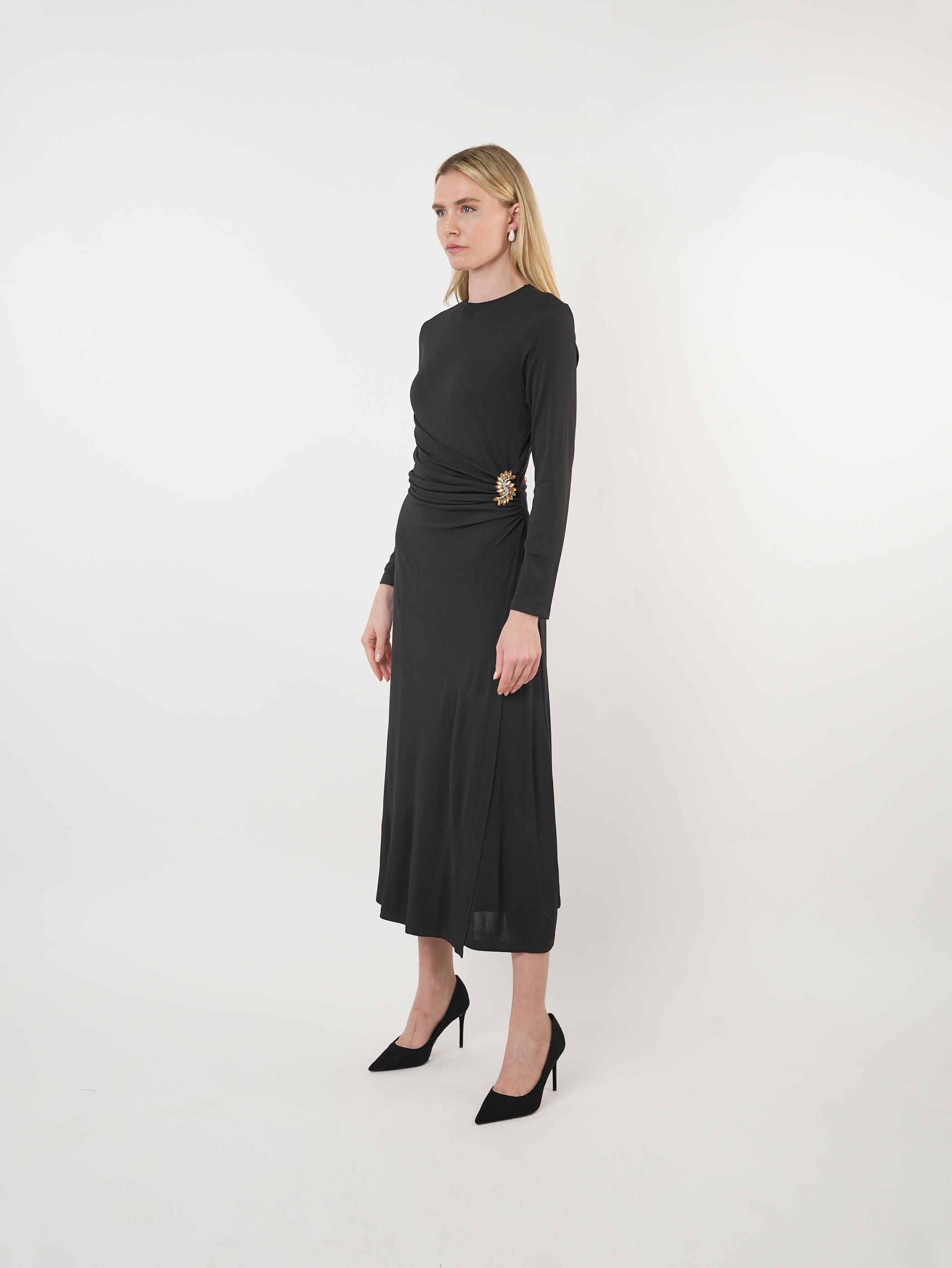Mesh Ruched Embellished Maxi Dress
