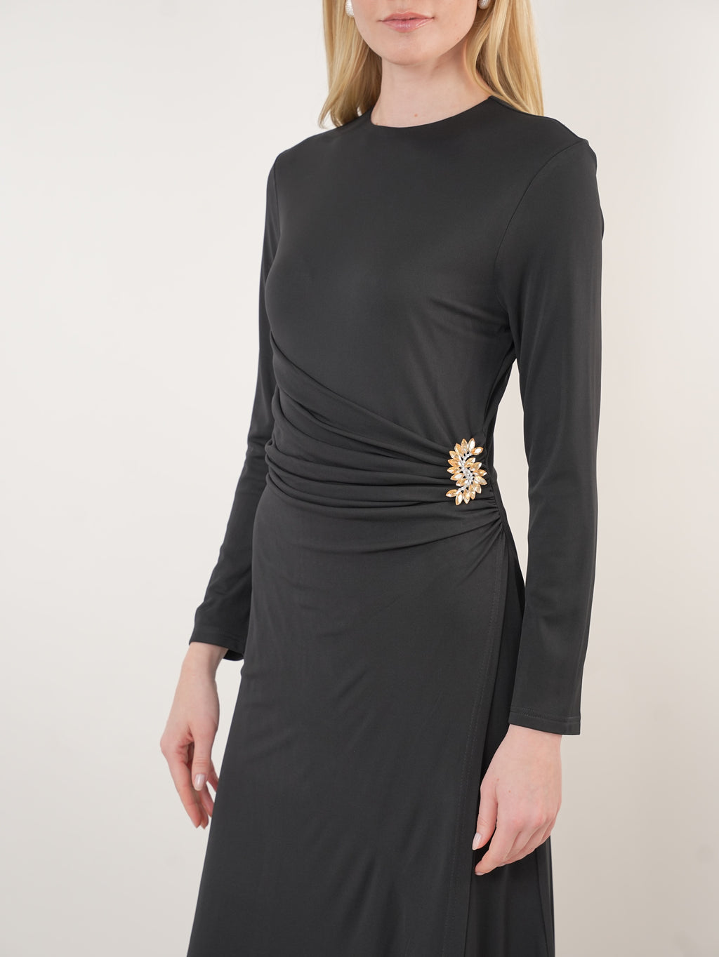 Mesh Ruched Embellished Maxi Dress