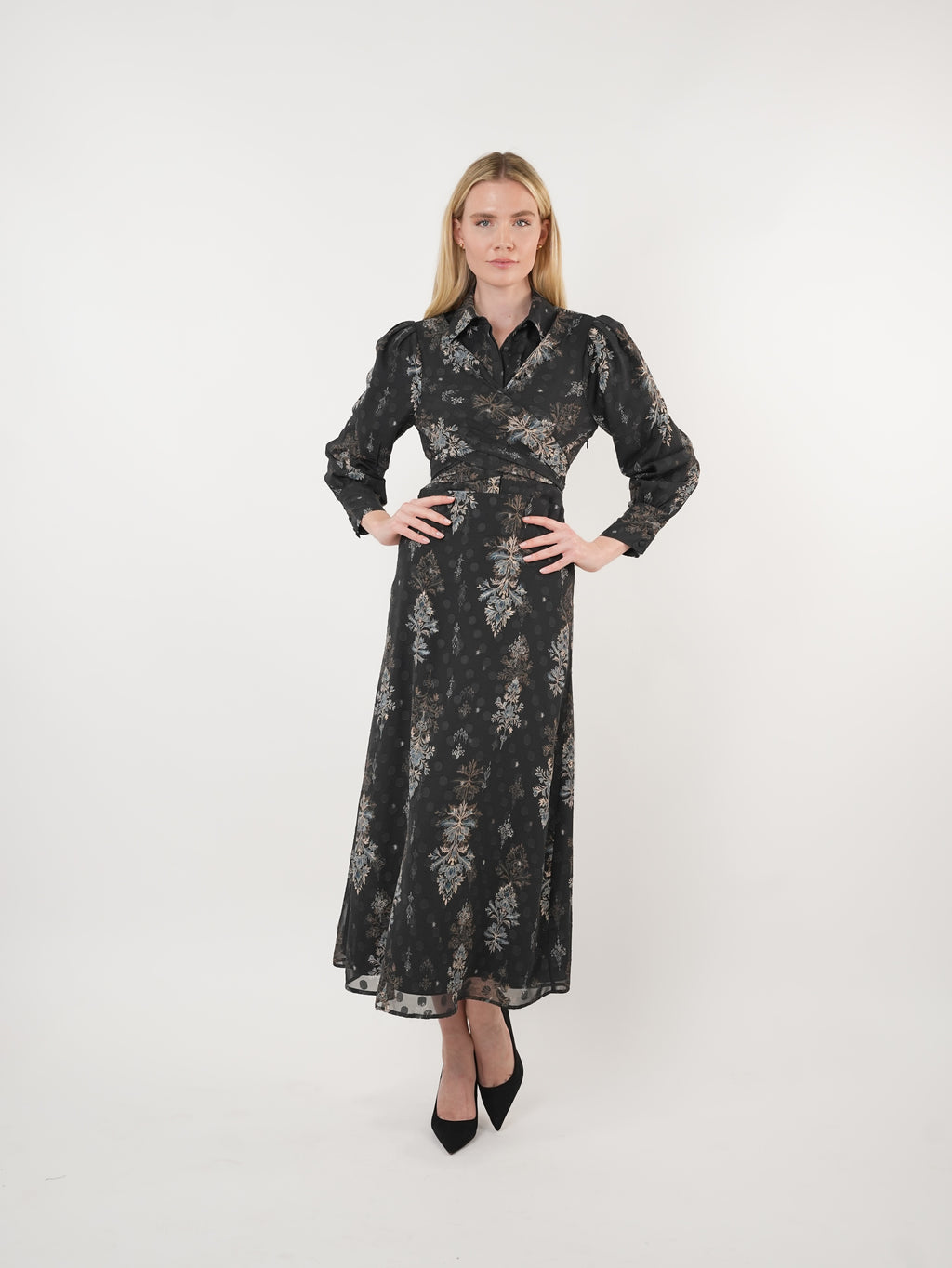 Chiffon Burnout Printed Cross-Over Maxi Dress