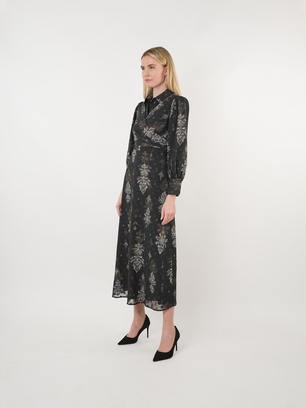 Chiffon Burnout Printed Cross-Over Maxi Dress
