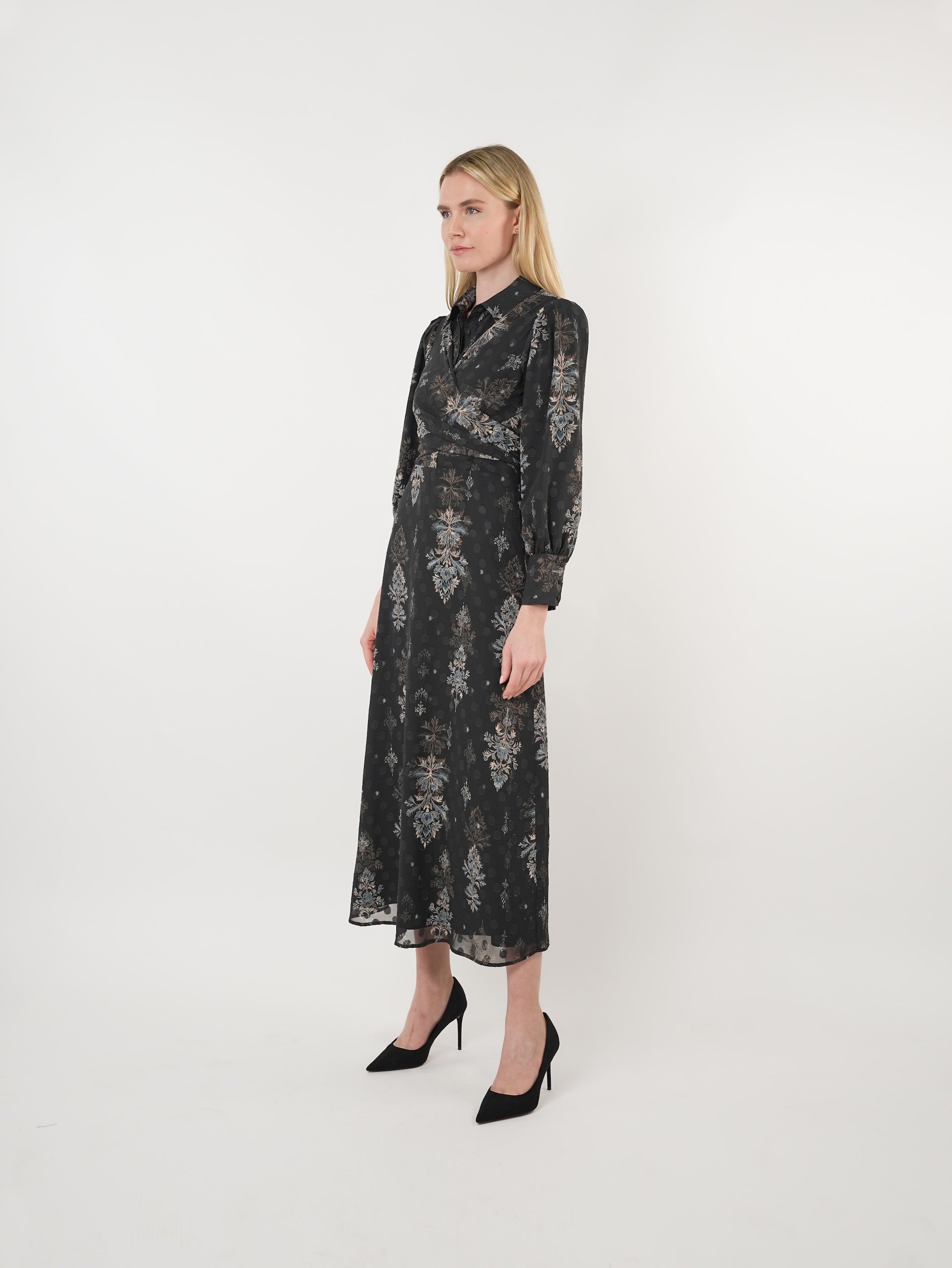 Chiffon Burnout Printed Cross-Over Maxi Dress