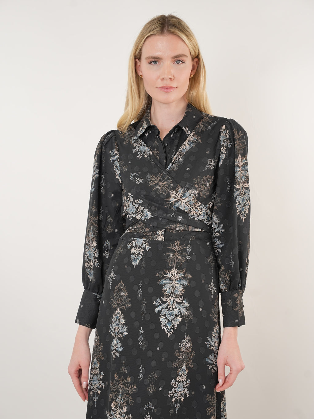 Chiffon Burnout Printed Cross-Over Maxi Dress
