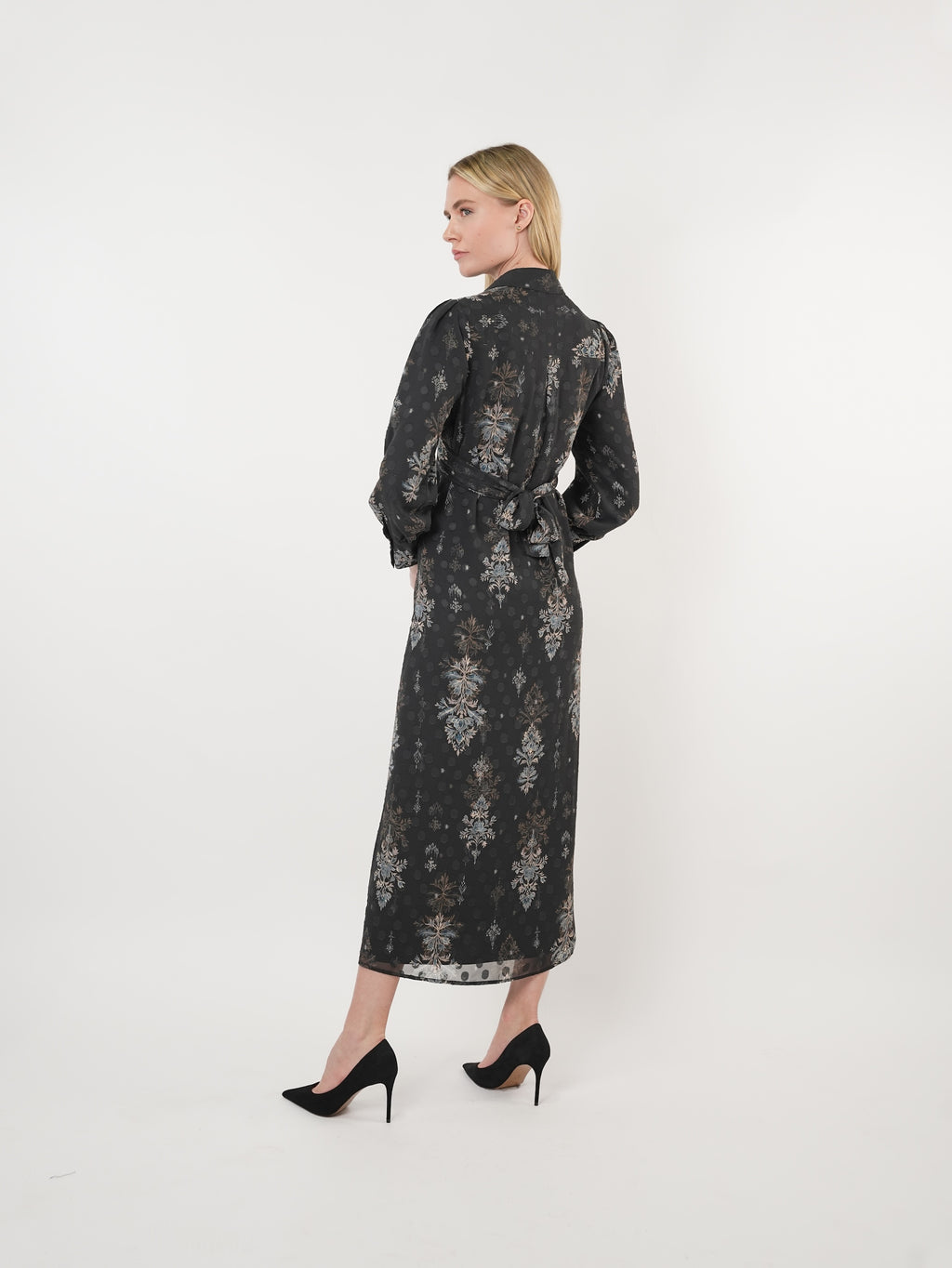 Chiffon Burnout Printed Cross-Over Maxi Dress