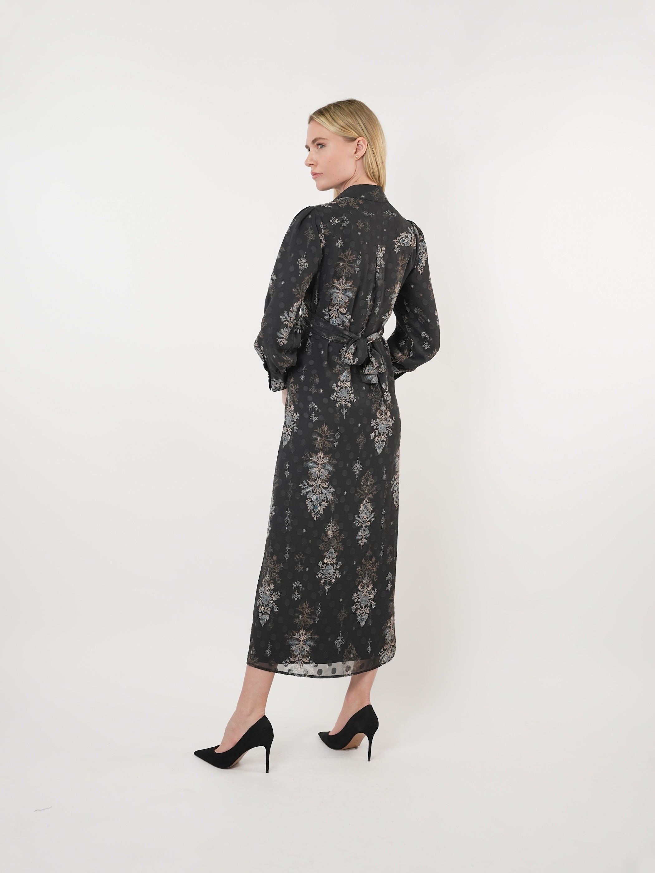 Chiffon Burnout Printed Cross-Over Maxi Dress