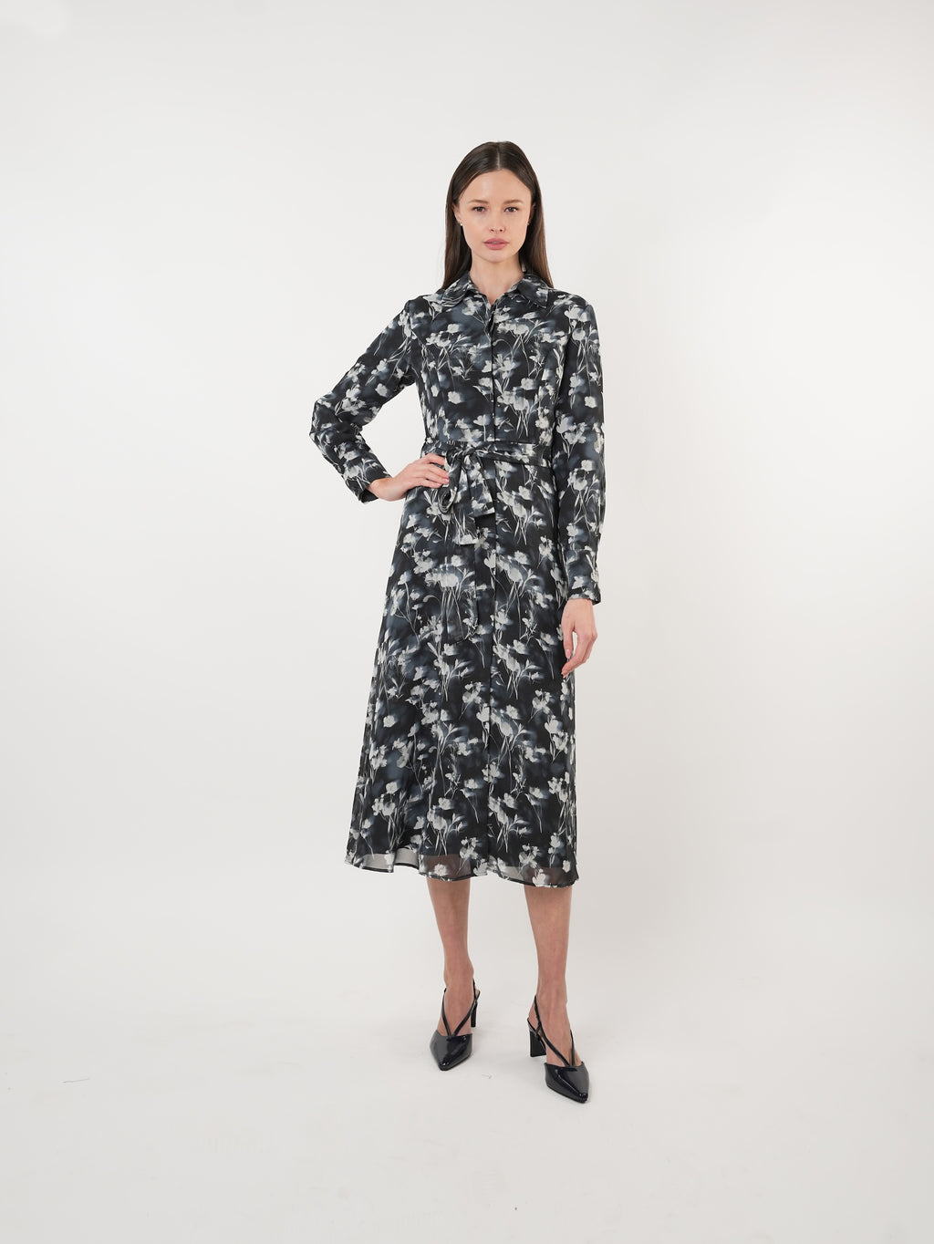 Chiffon Scatter Printed Shirt Dress