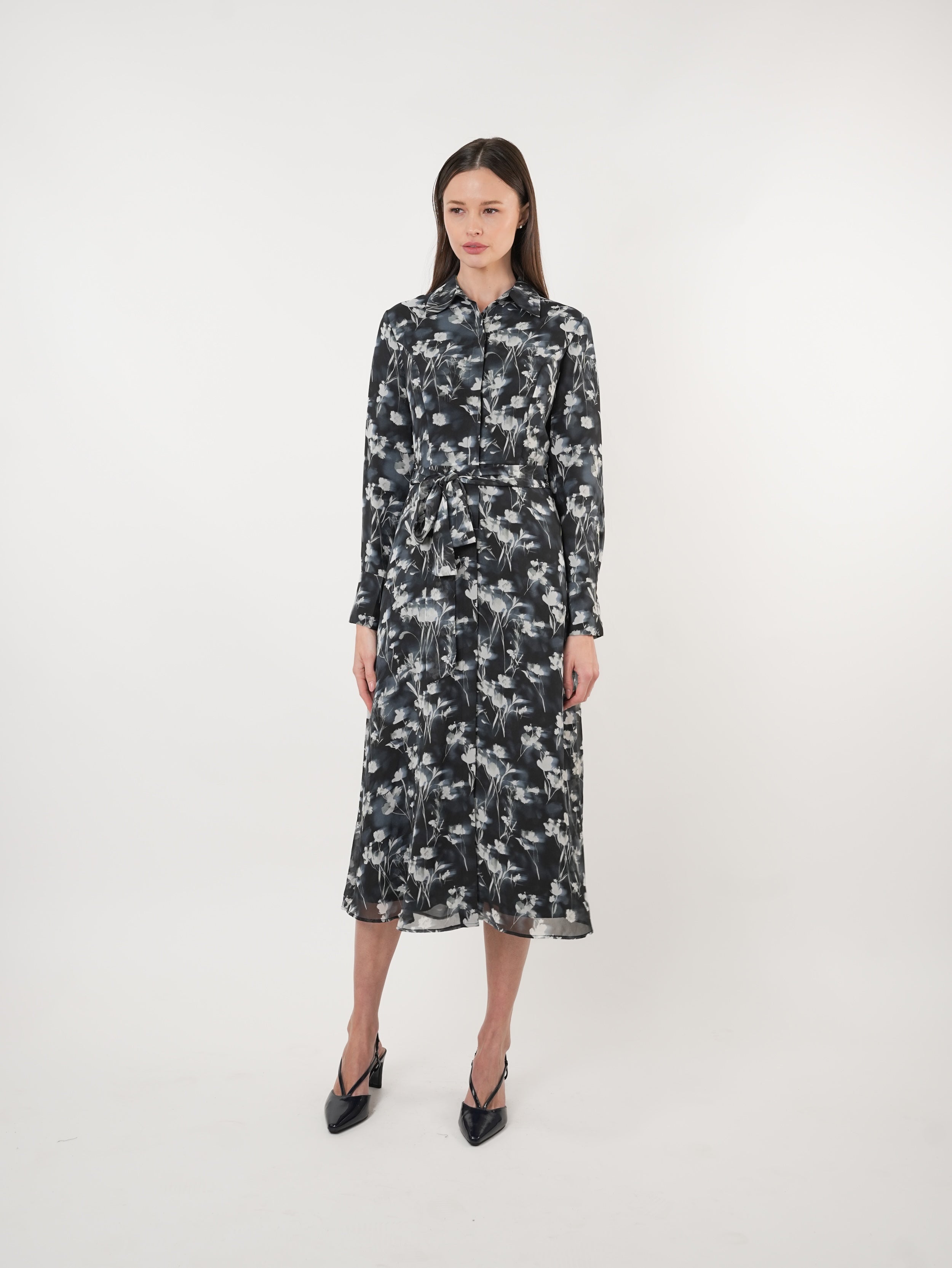 Chiffon Scatter Printed Shirt Dress