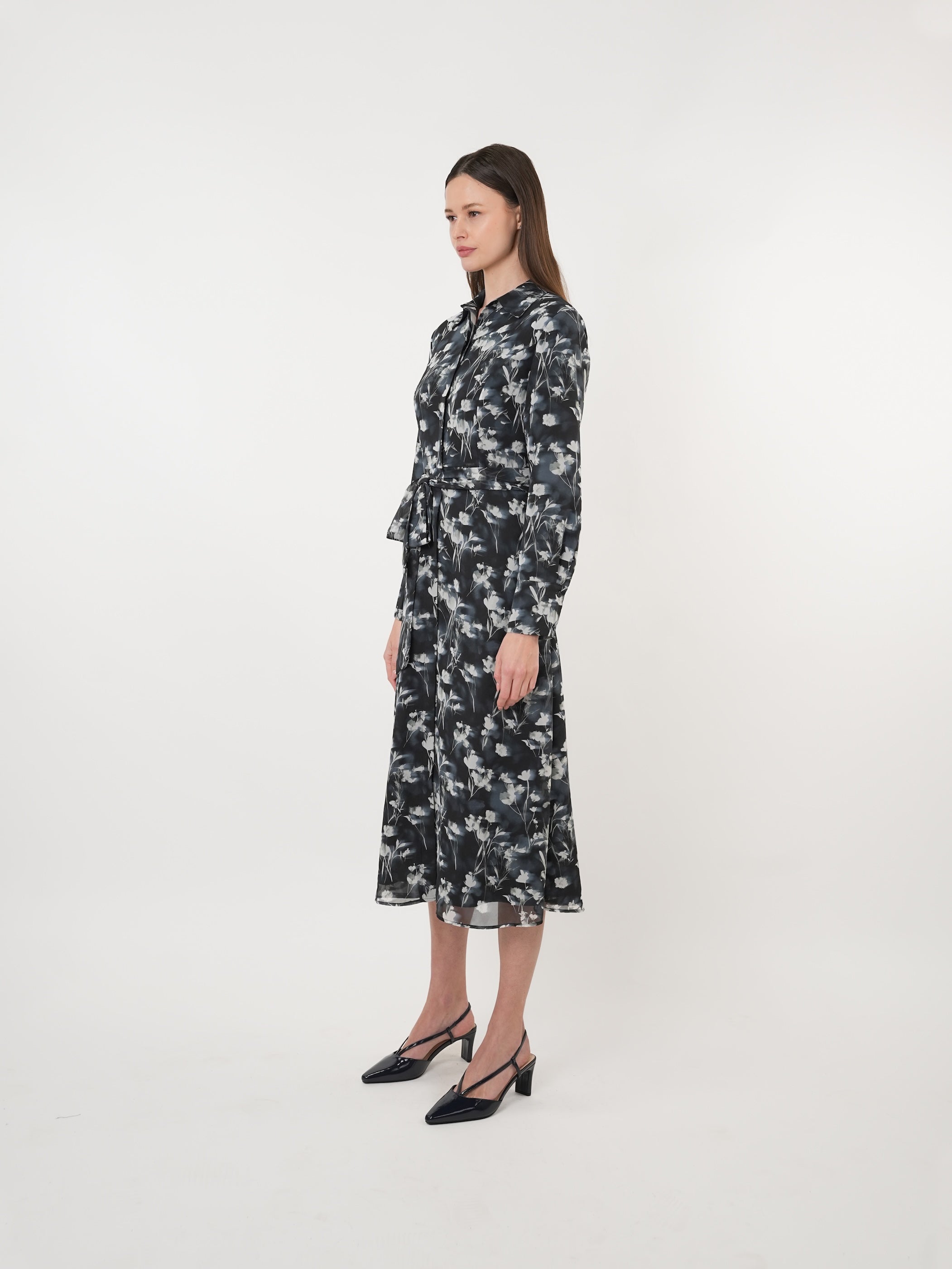 Chiffon Scatter Printed Shirt Dress
