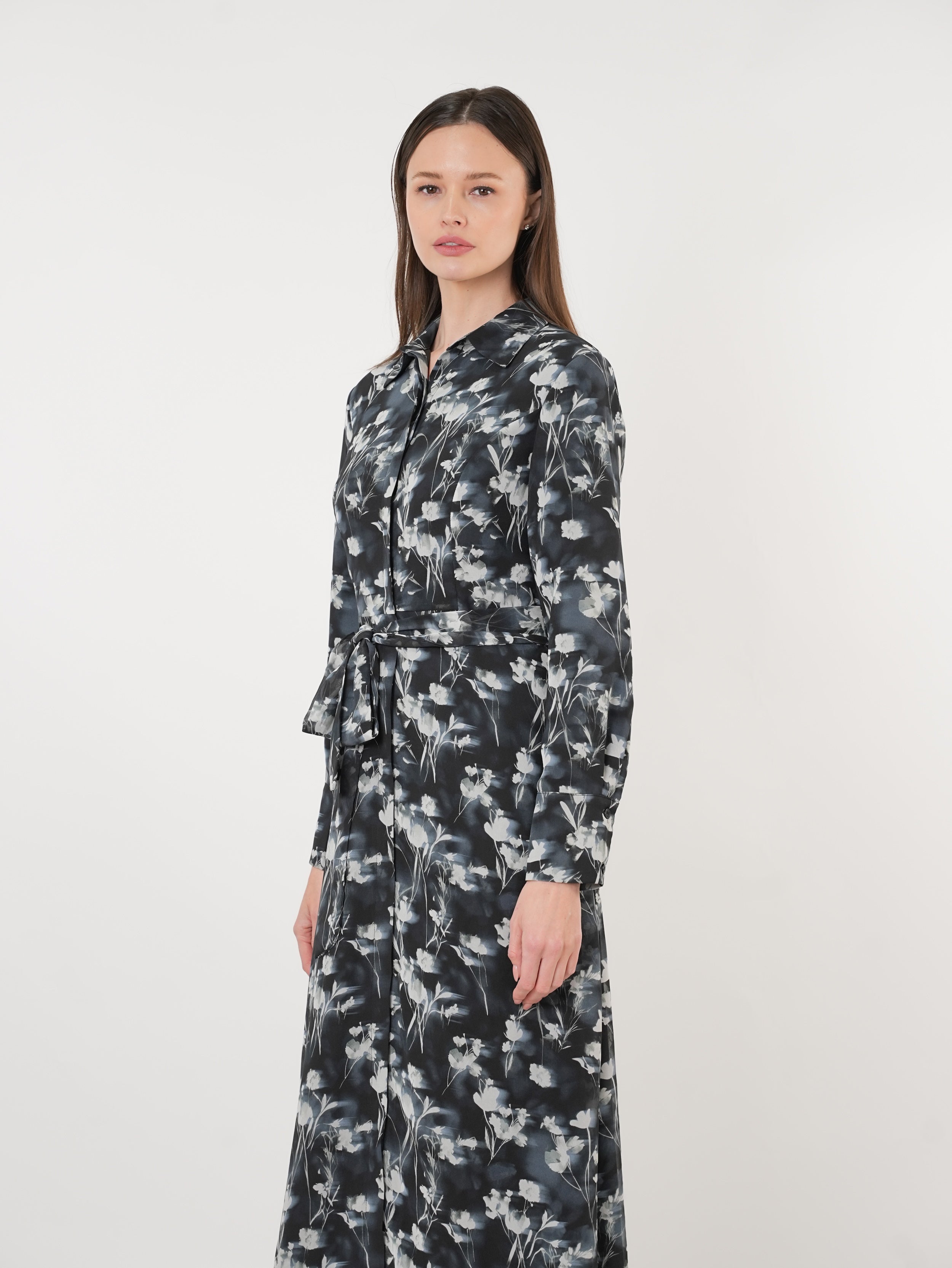 Chiffon Scatter Printed Shirt Dress