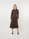 Chiffon Belted Pleated Midi Shirt Dress