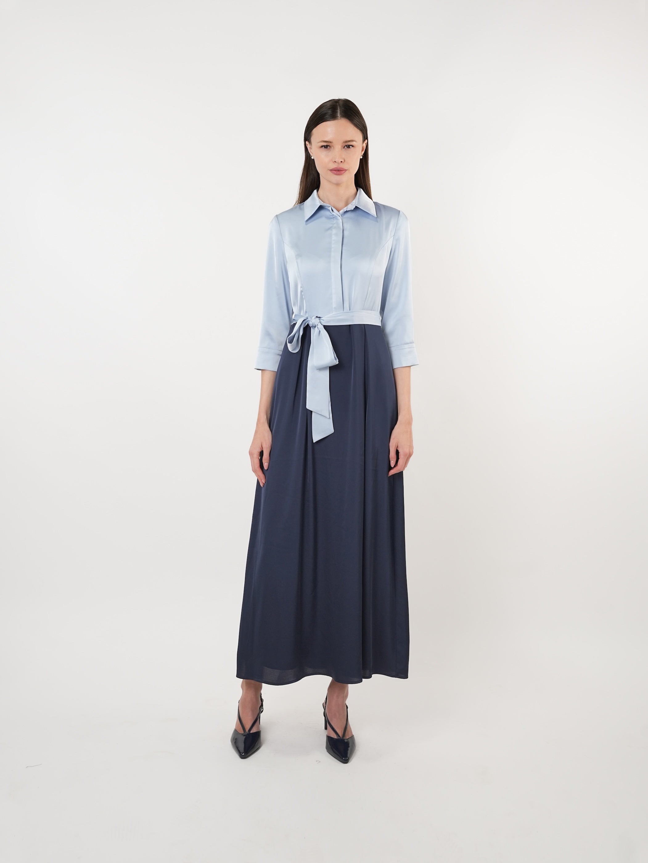 Satin Contrast Pearl Detail Maxi Shirt Dress