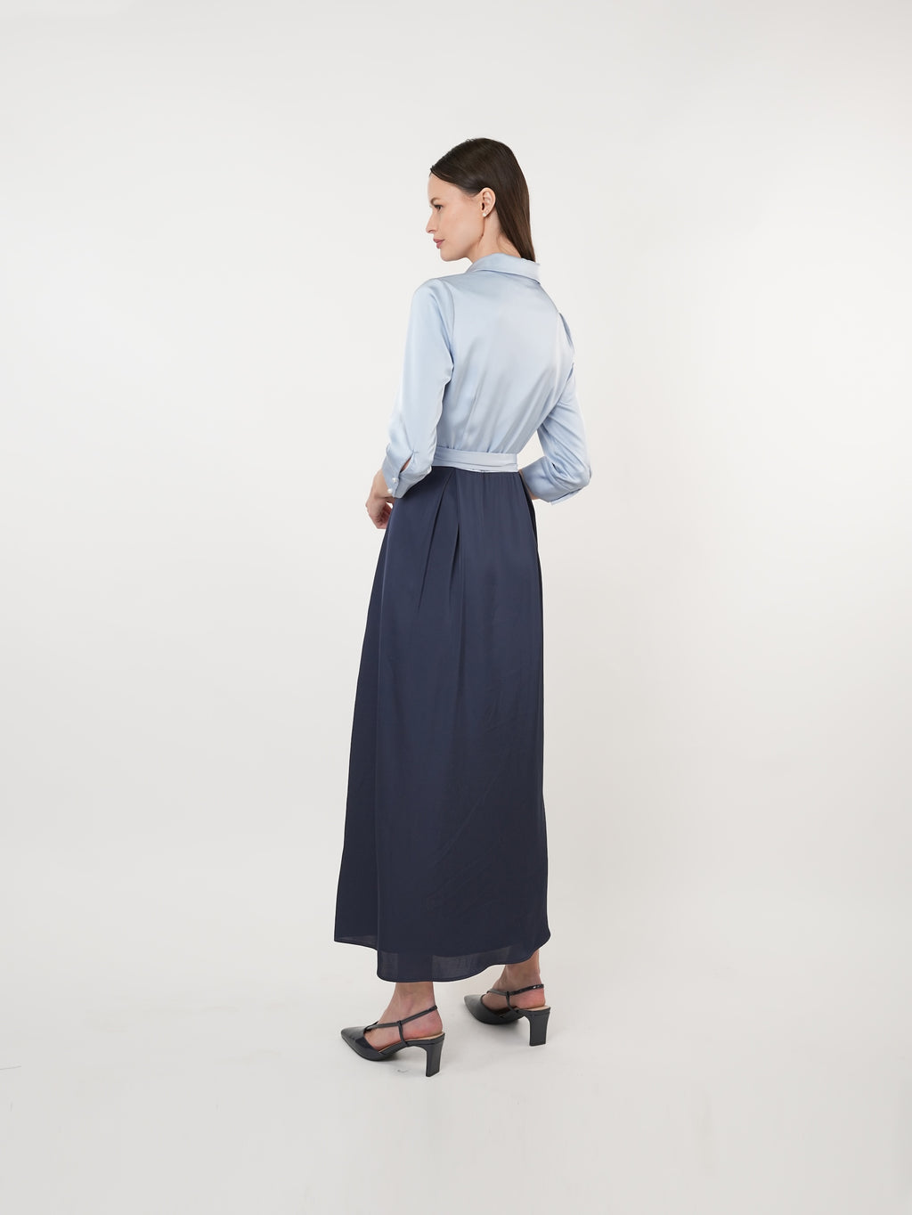 Satin Contrast Pearl Detail Maxi Shirt Dress