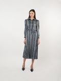 Satin Printed Pleated Midi Shirt Dress