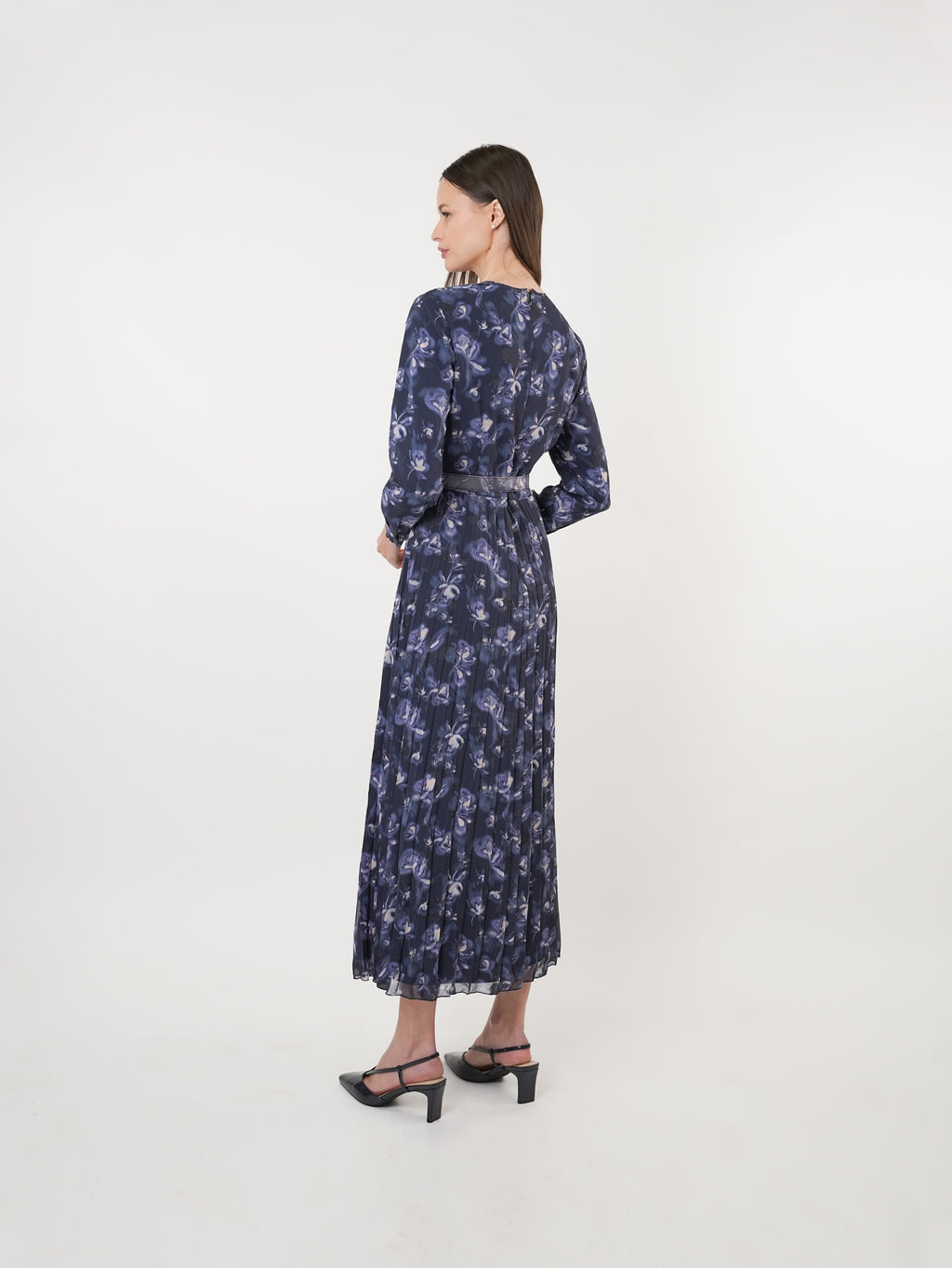 Chiffon Floral Textured Pleated Maxi Dress