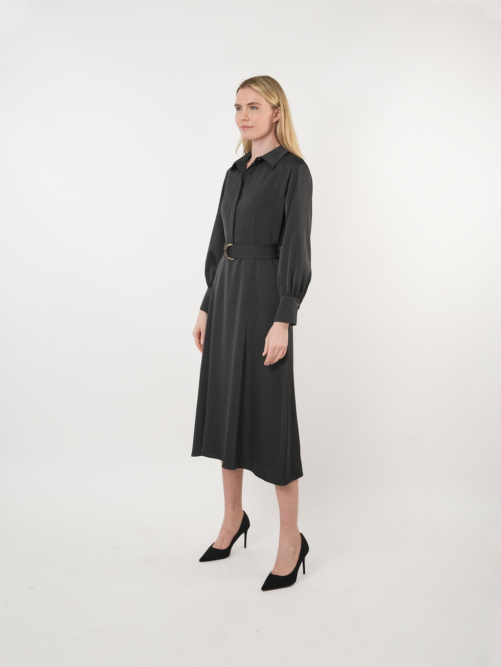 Satin Raglan Sleeve A-Line Midi Dress
